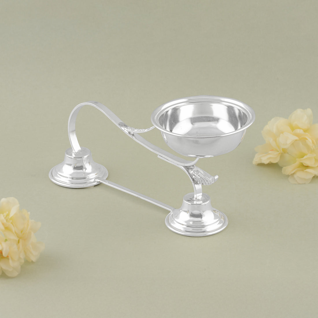 Pure Silver Aarti Stand / Pooja Lamp with Handle