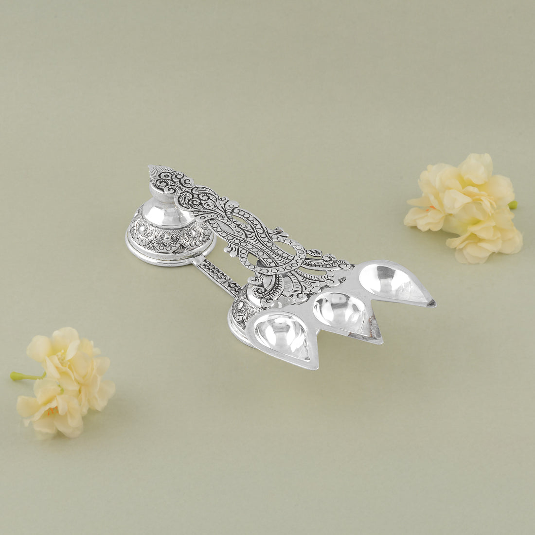 Pure Silver Aarti Karpuram Stand / Multi-Wick Deepam