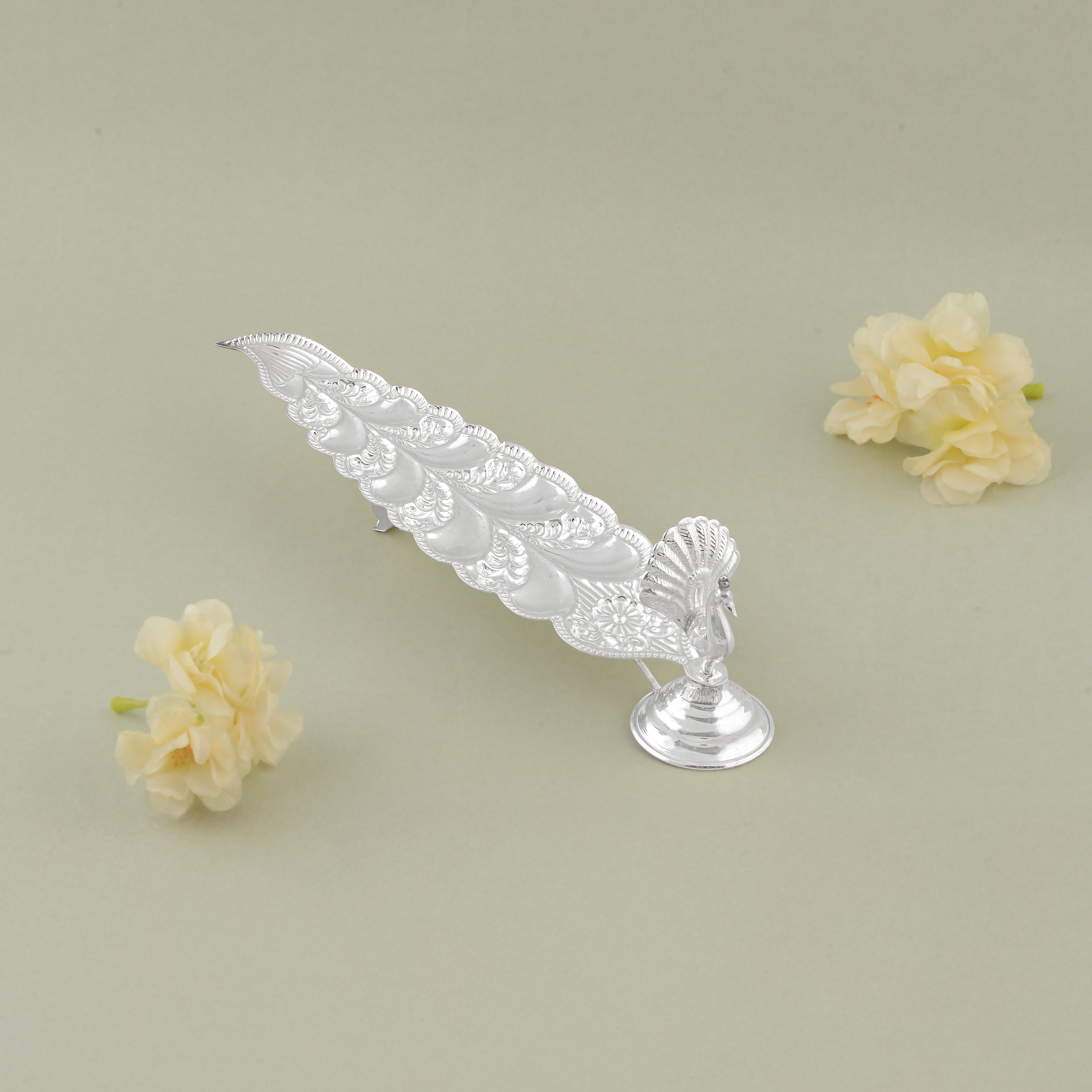 Pure Silver Peacock Motif Stand - Decorative Agarbatti Holder