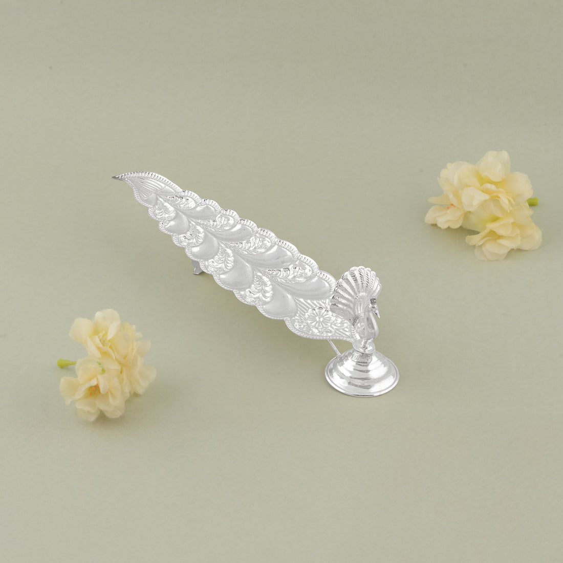 Pure Silver Peacock Motif Stand - Decorative Agarbatti Holder
