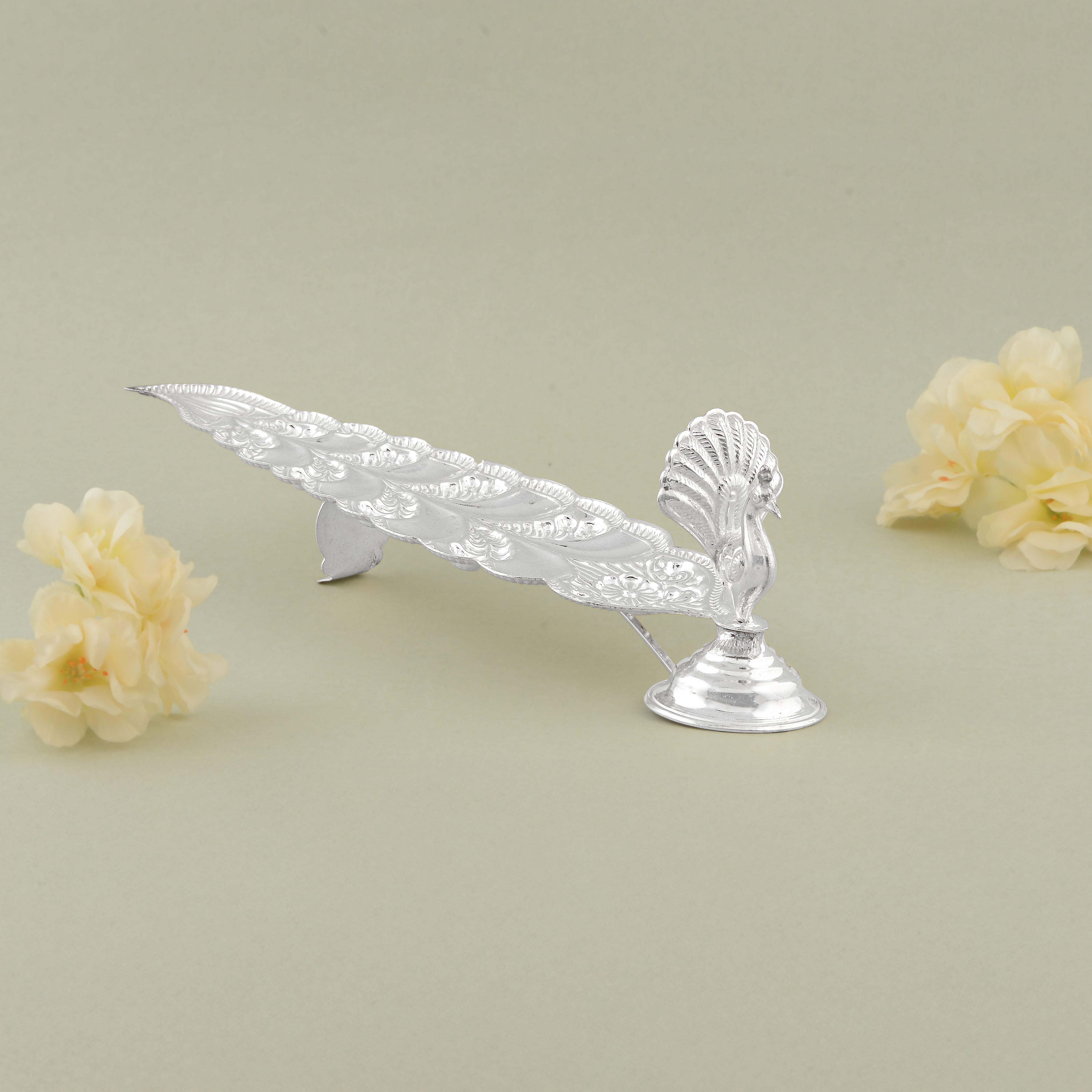 Pure Silver Peacock Motif Stand - Decorative Agarbatti Holder