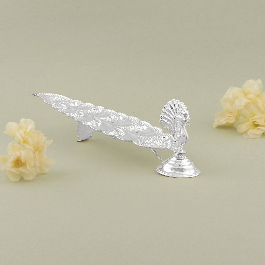 Pure Silver Peacock Motif Stand - Decorative Agarbatti Holder