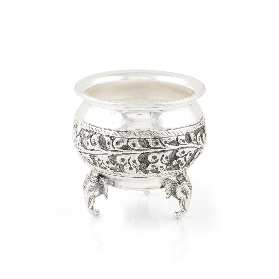 92.5 Pure Silver Antique Design Prasadam Bowl with Elephant Motif