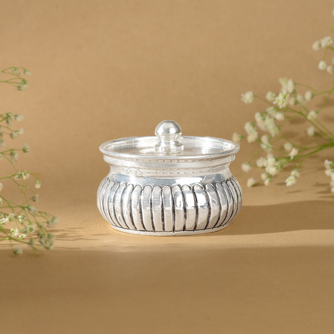 92.5 Pure Silver Lidded Pooja Pot / Prasadam Container