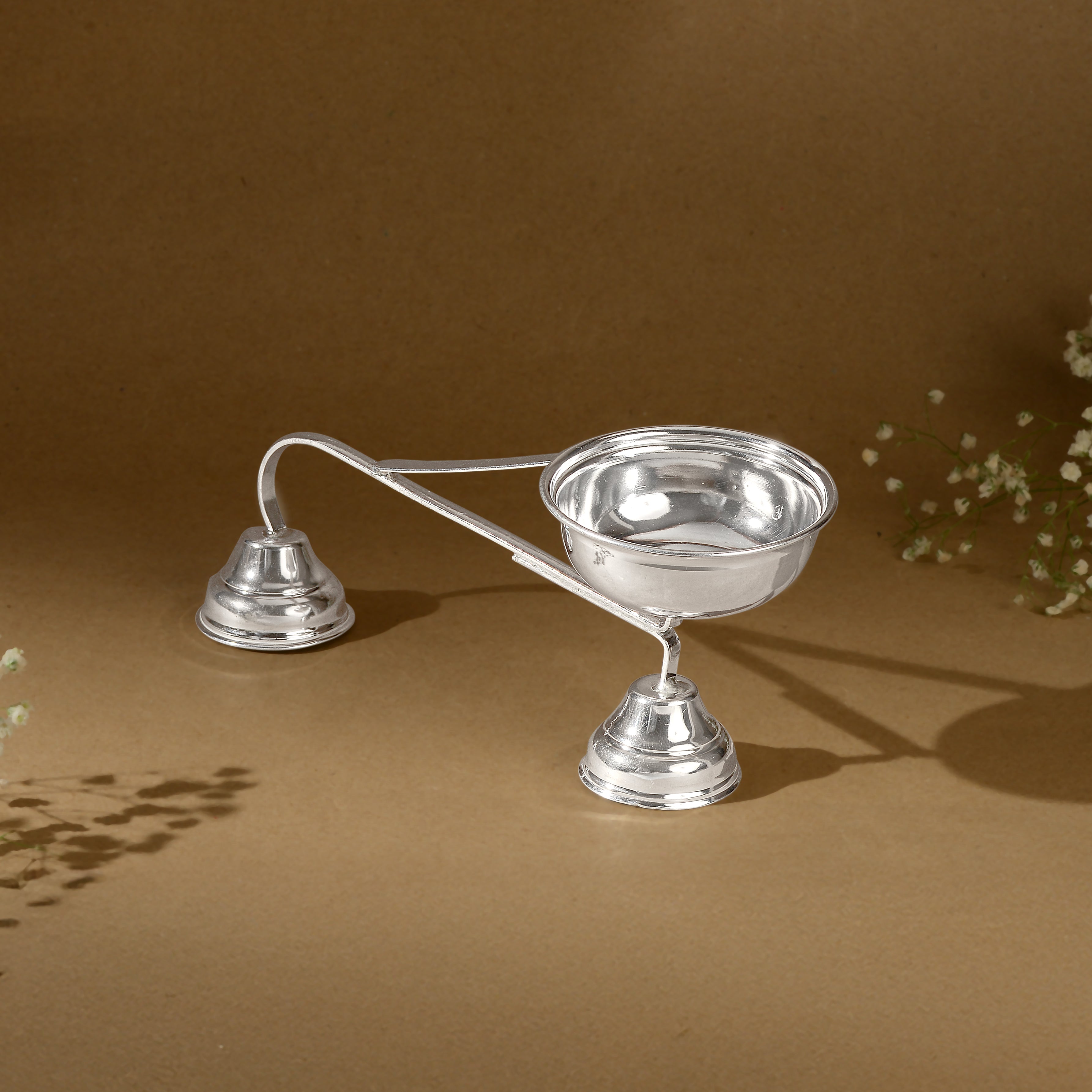 Pure Silver Aarti Stand / Pooja Lamp with Handle