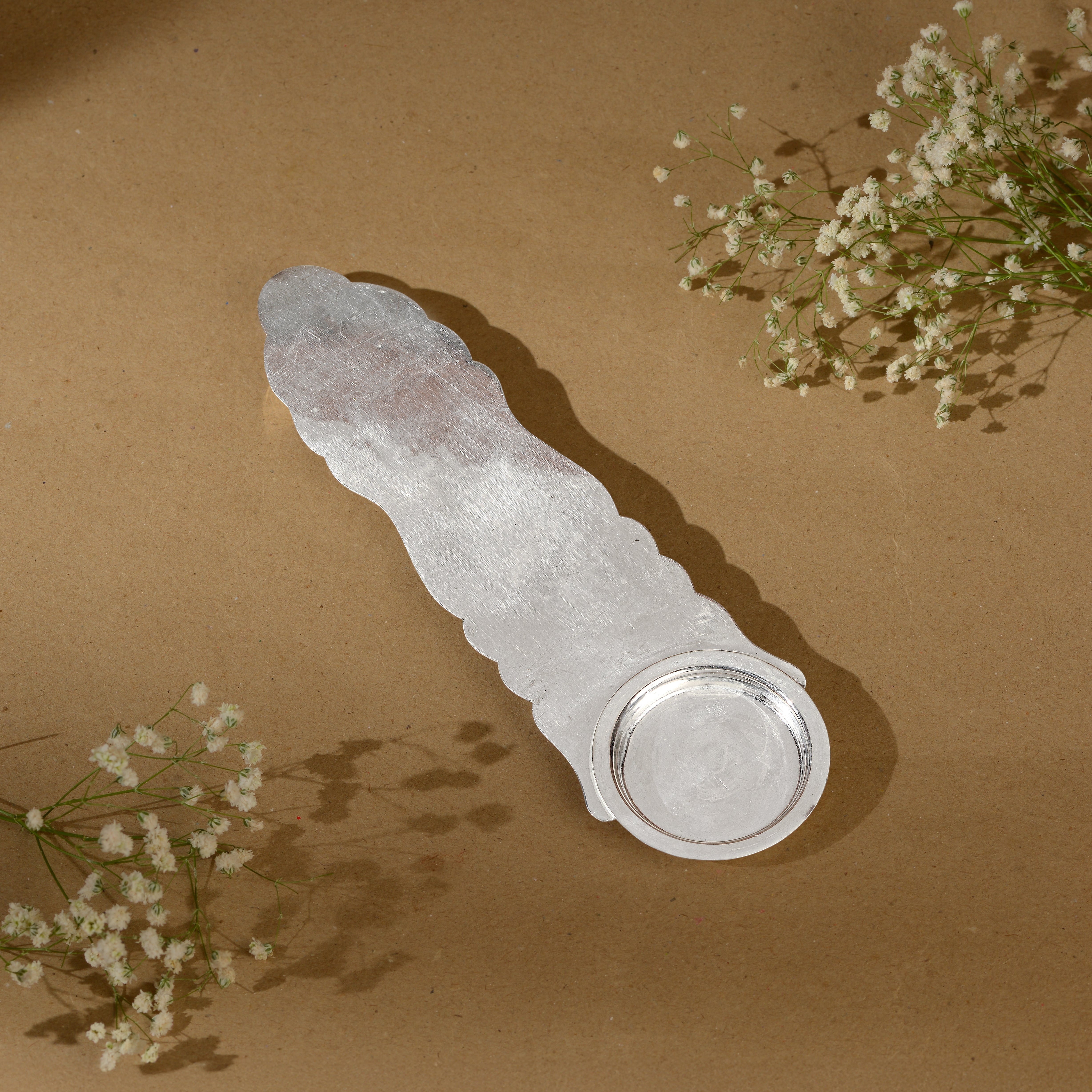 92.5 Pure Silver Aarthi / Karpooram Stand - Elegant Pooja Lamp Holder