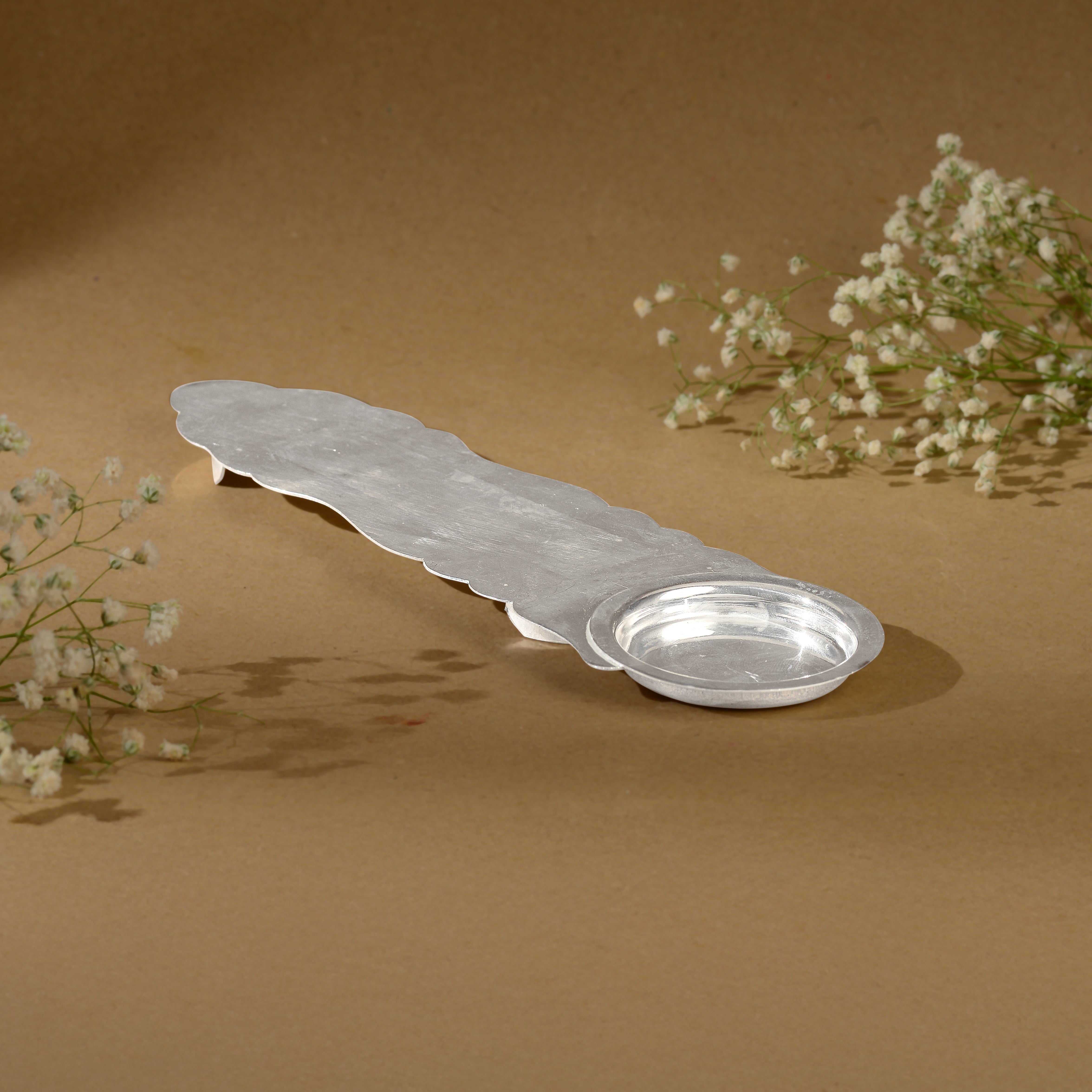 92.5 Pure Silver Aarthi / Karpooram Stand - Elegant Pooja Lamp Holder