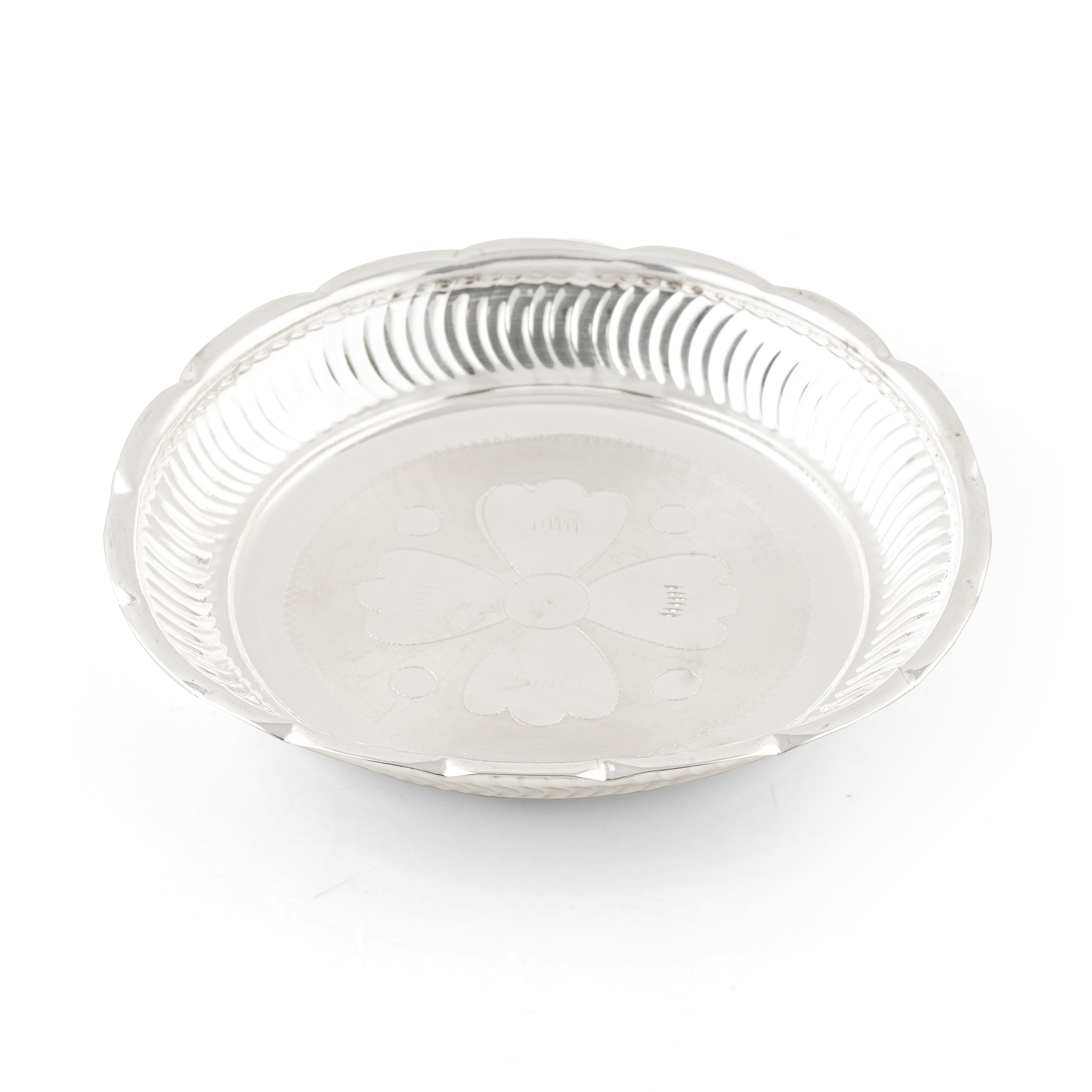 92.5 Pure Silver Pooja Plate  - Traditional Single Piece with Scalloped Edge