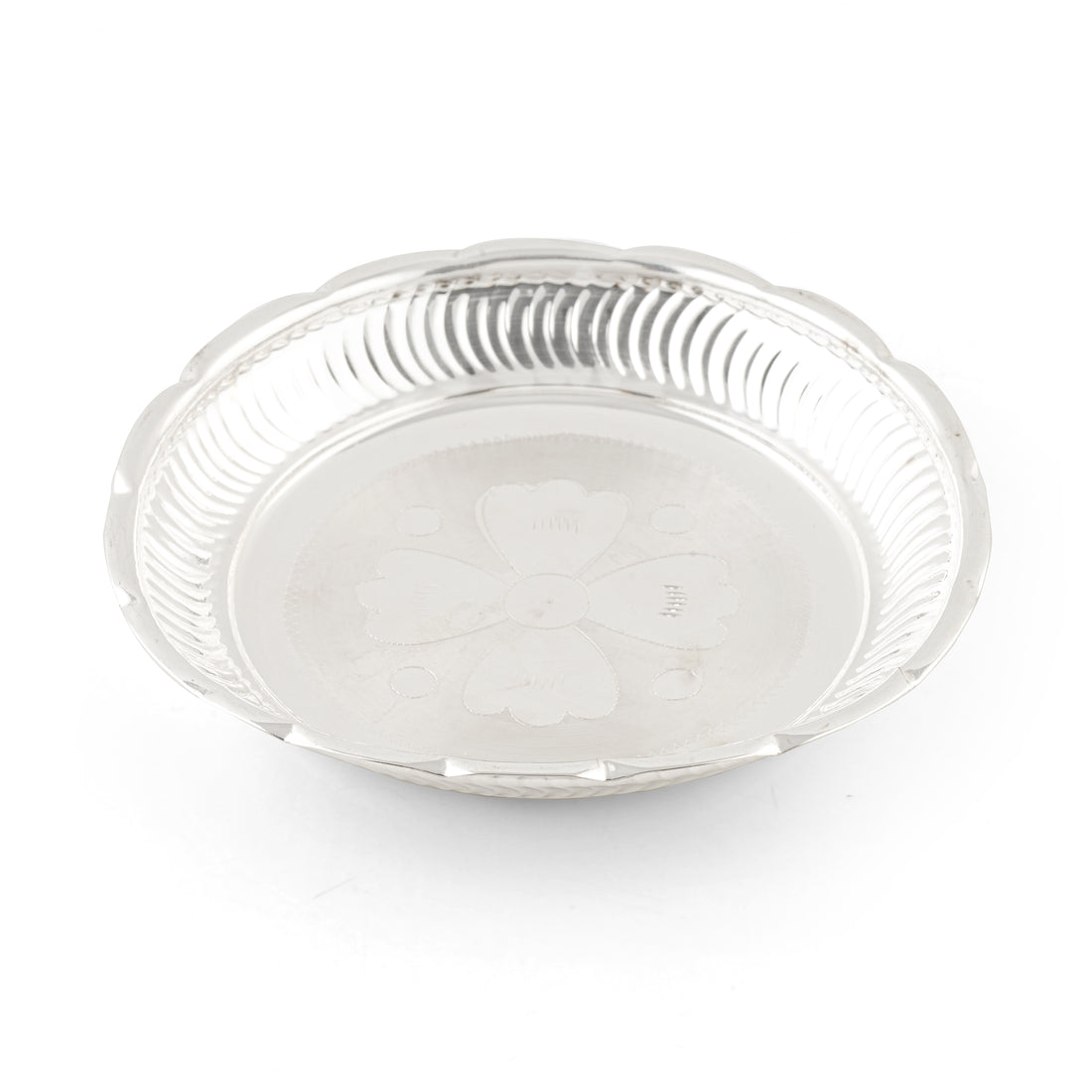 92.5 Pure Silver Pooja Plate  - Traditional Single Piece with Scalloped Edge