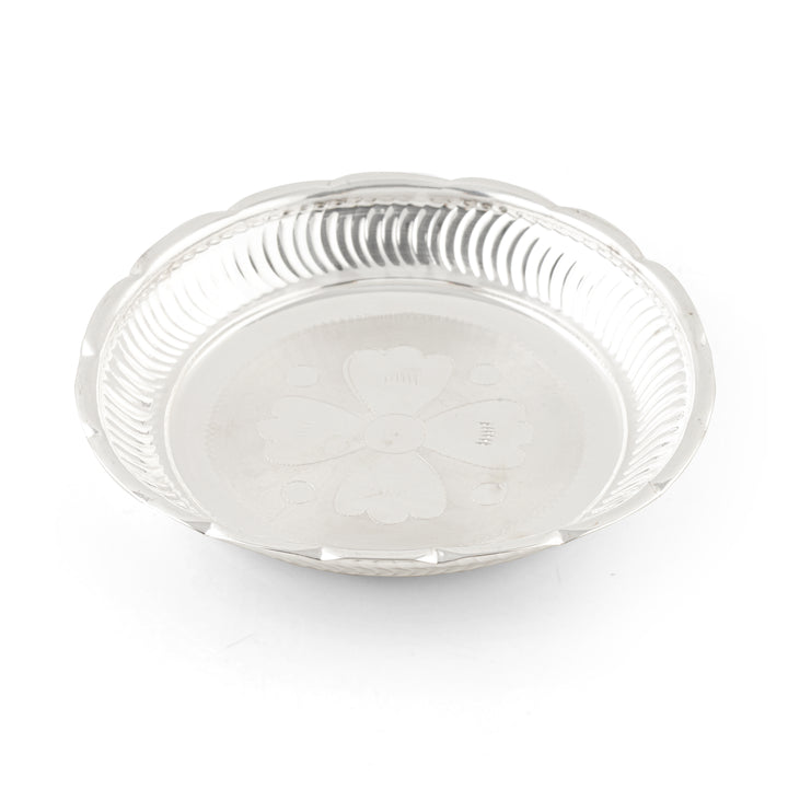 92.5 Pure Silver Pooja Plate  - Traditional Single Piece with Scalloped Edge