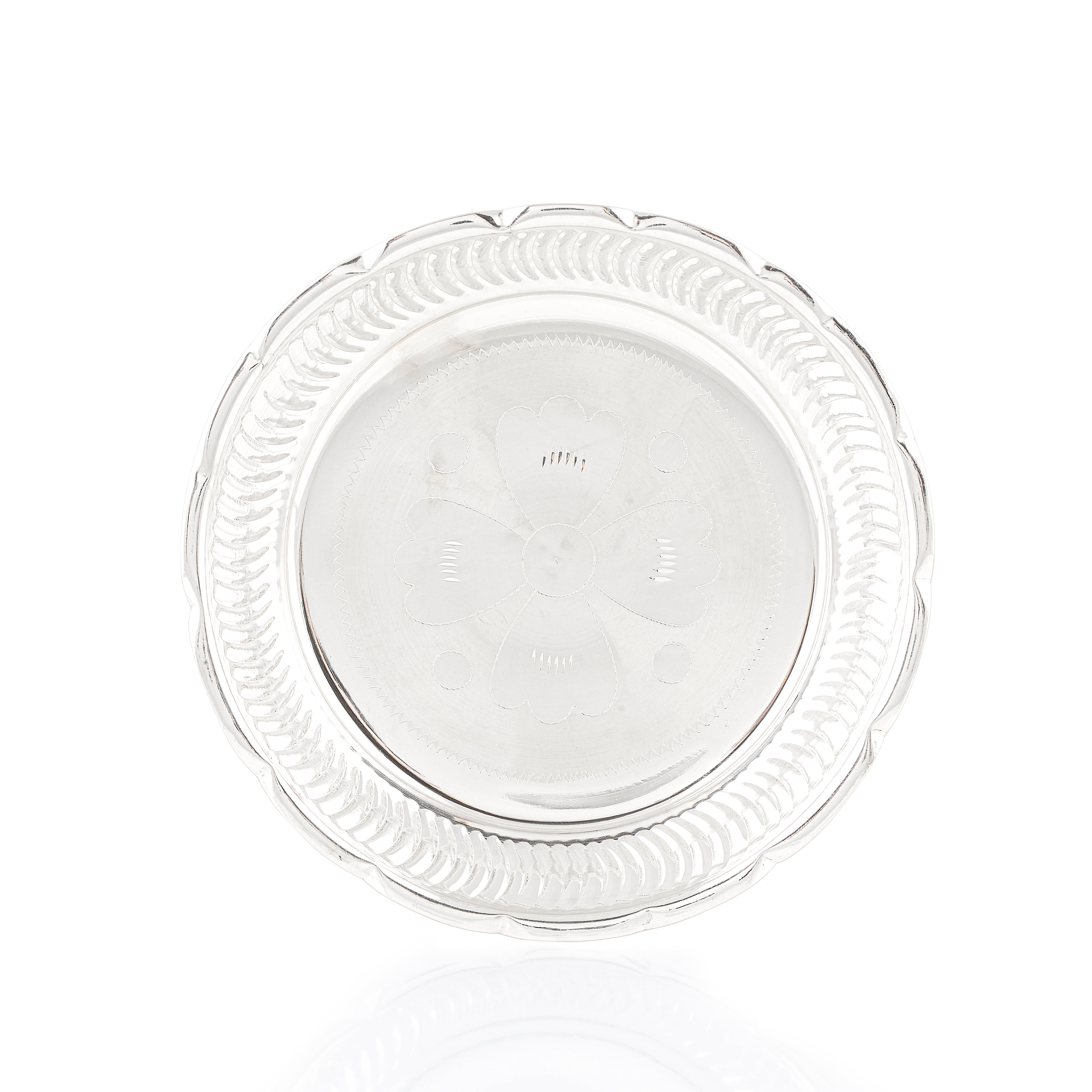 92.5 Pure Silver Pooja Plate  - Traditional Single Piece with Scalloped Edge