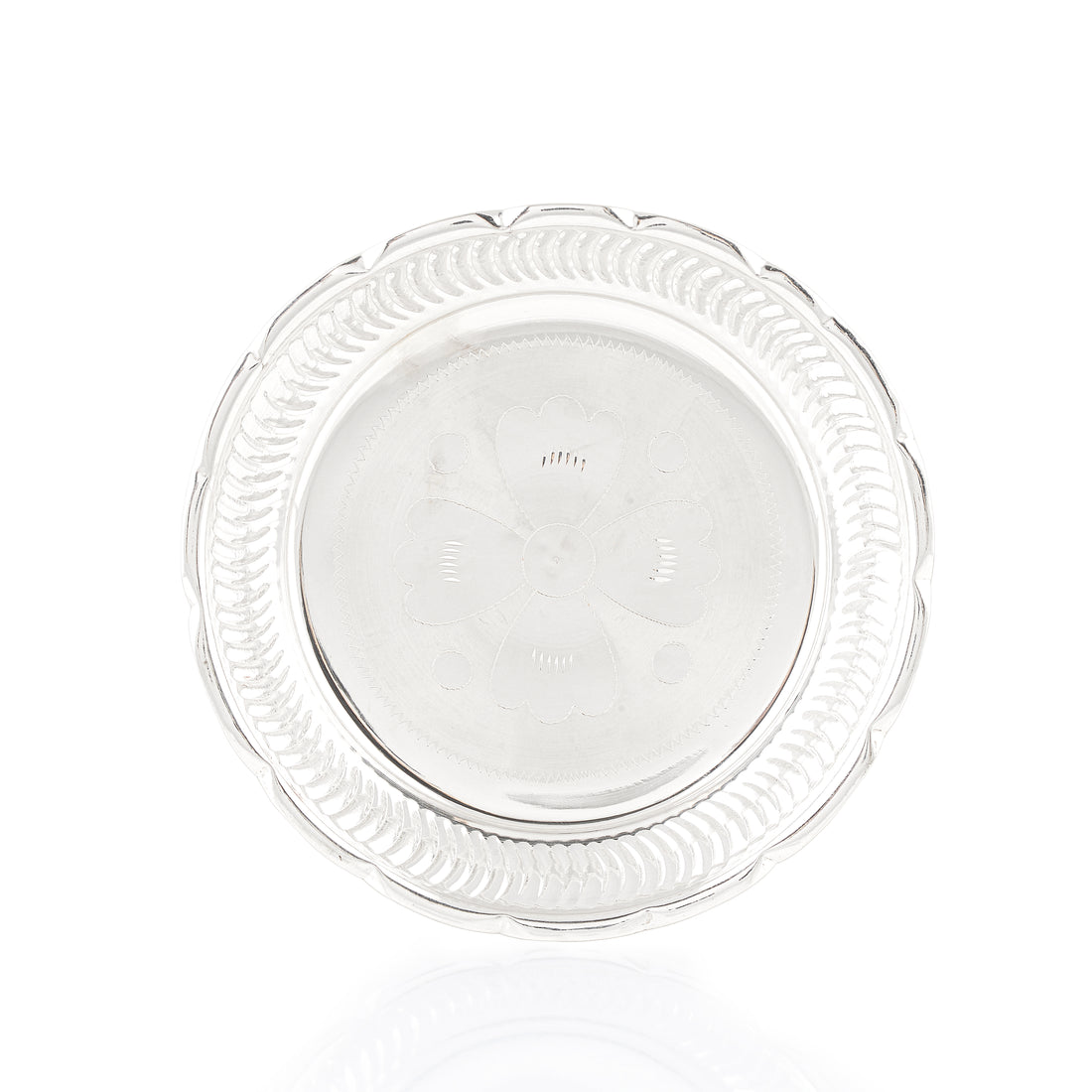 92.5 Pure Silver Pooja Plate  - Traditional Single Piece with Scalloped Edge