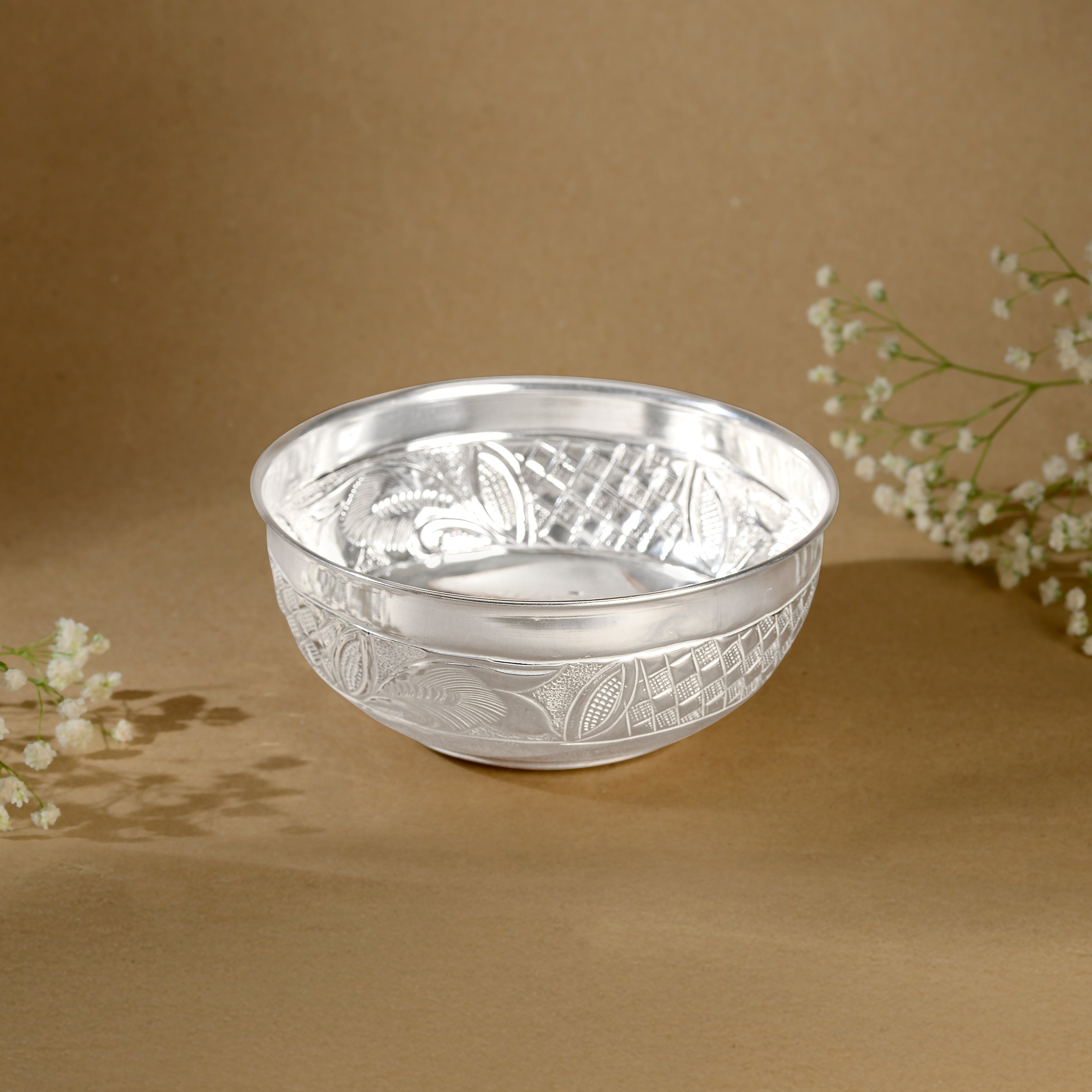 92.5 Pure Silver Designed Pooja / Prasadam Bowl