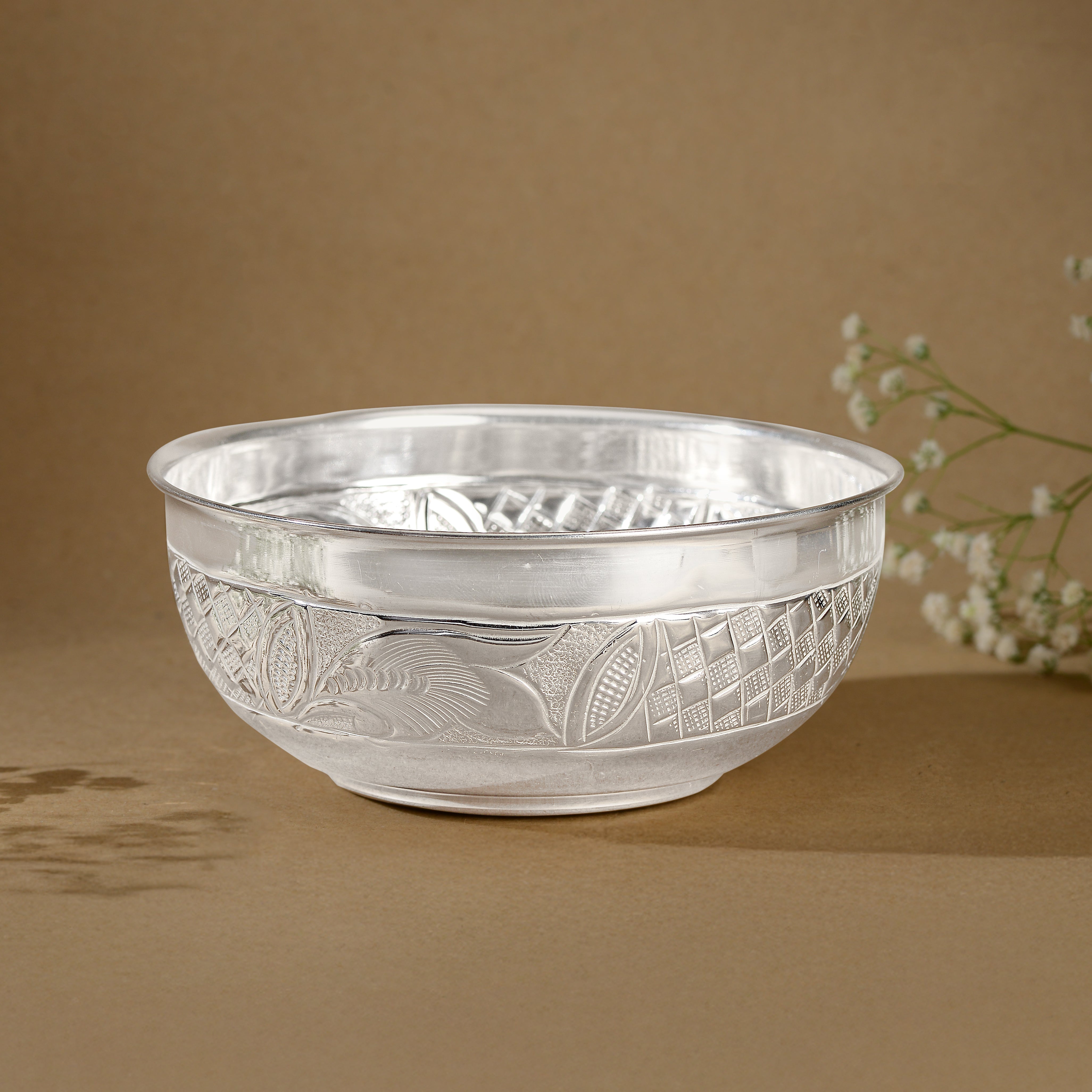 92.5 Pure Silver Designed Pooja / Prasadam Bowl