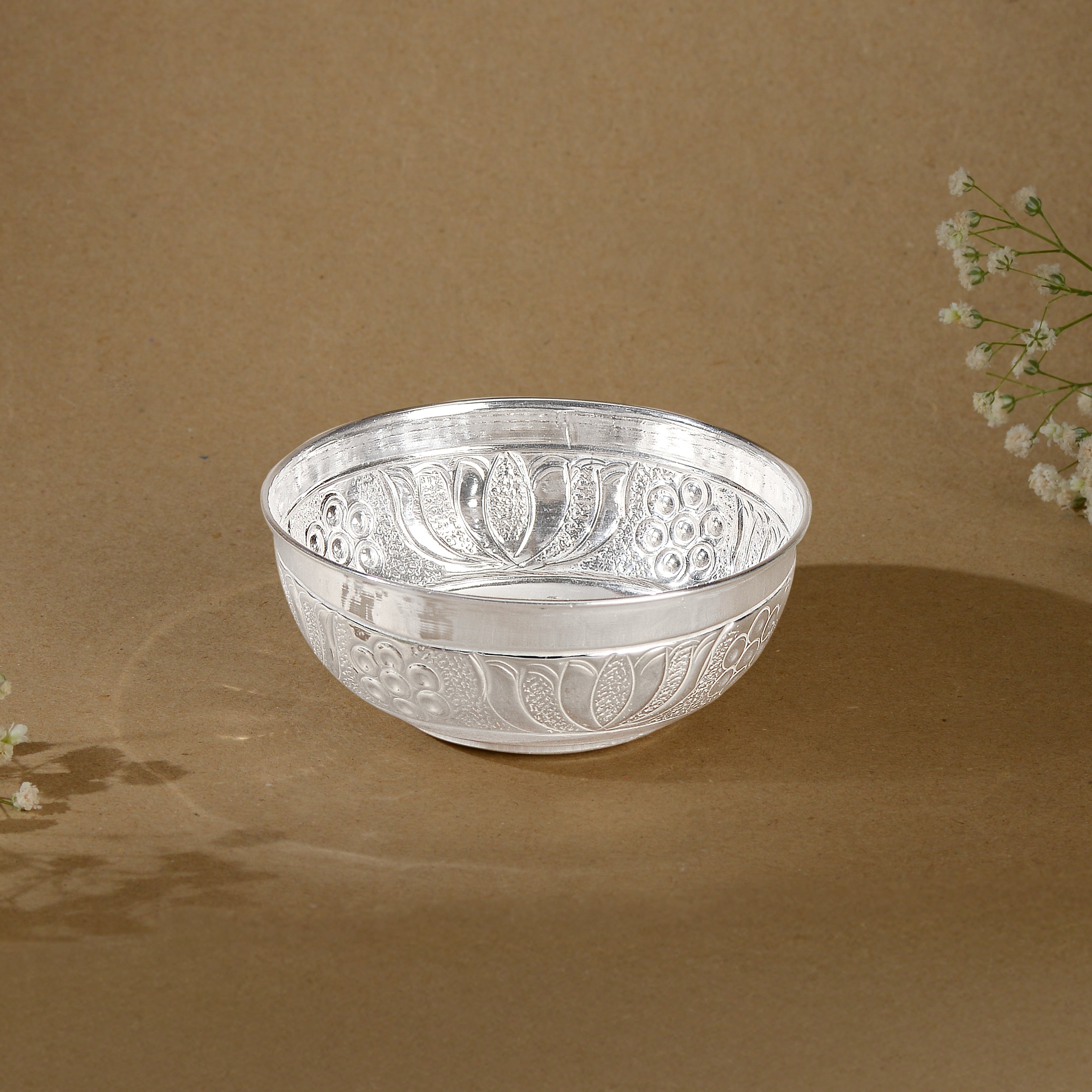 92.5 Pure Silver Designed Pooja Bowl