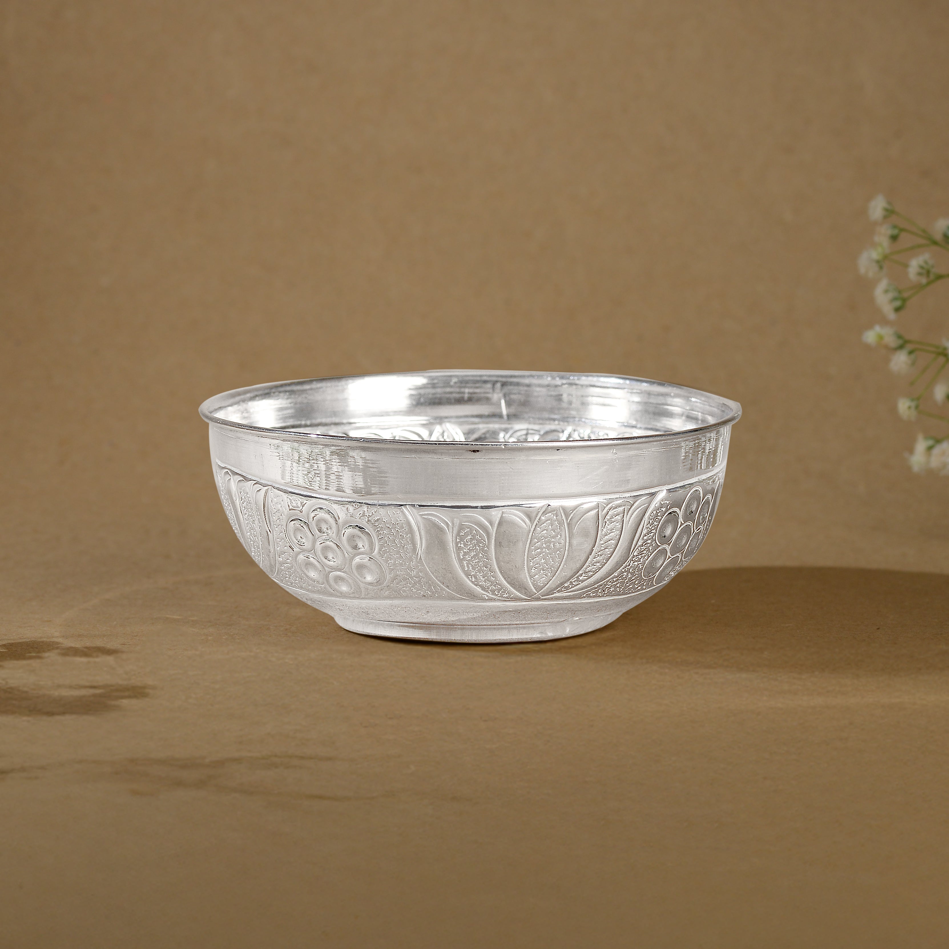 92.5 Pure Silver Designed Pooja Bowl