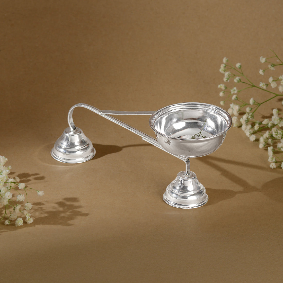 Pure Silver Aarti Stand / Pooja Lamp with Handle