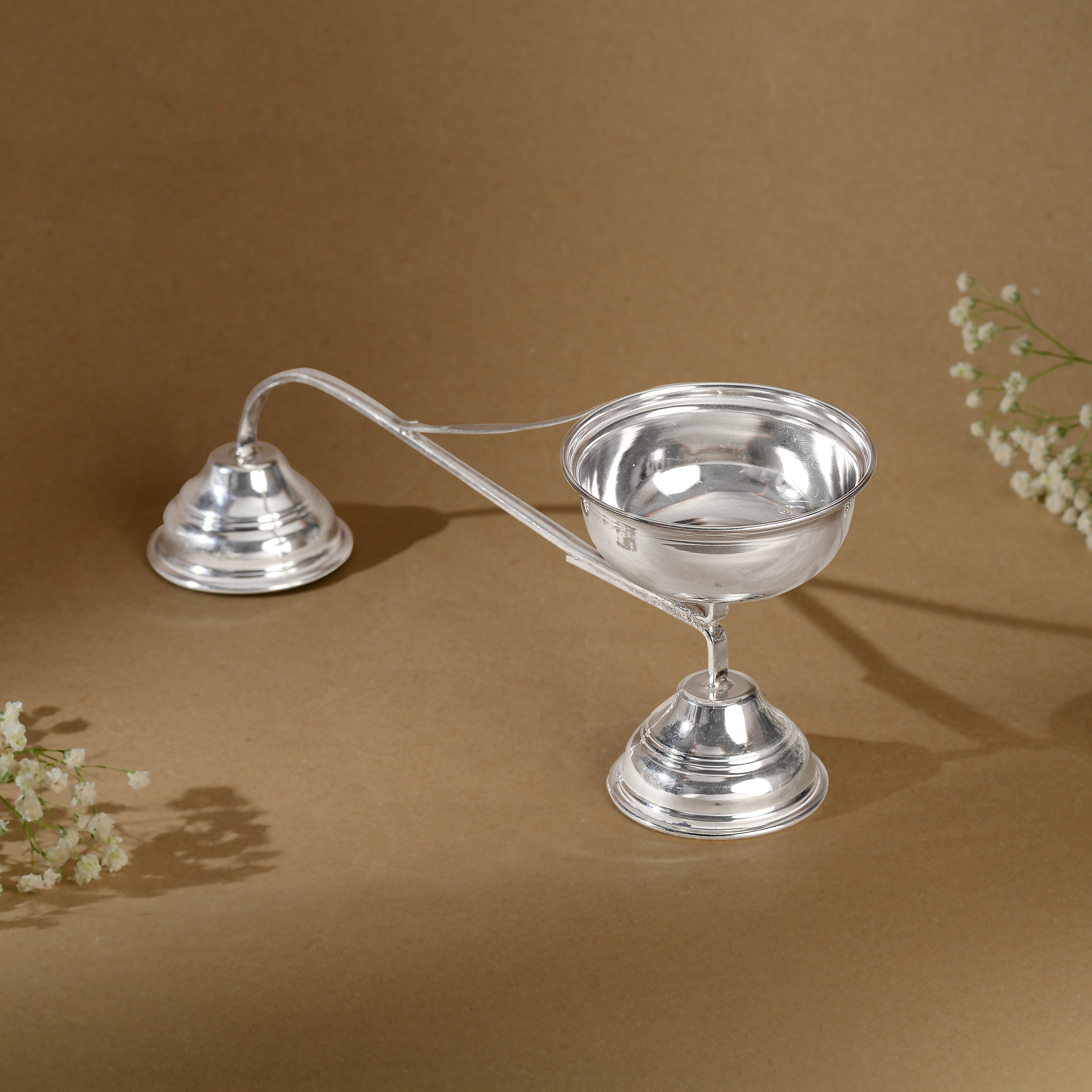 Pure Silver Aarti Stand / Pooja Lamp with Handle
