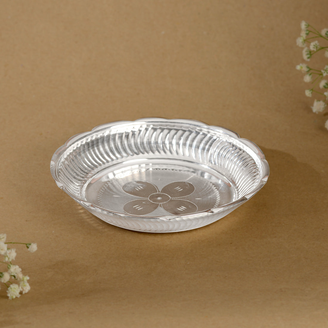 92.5 Pure Silver Pooja Plate  - Traditional Single Piece