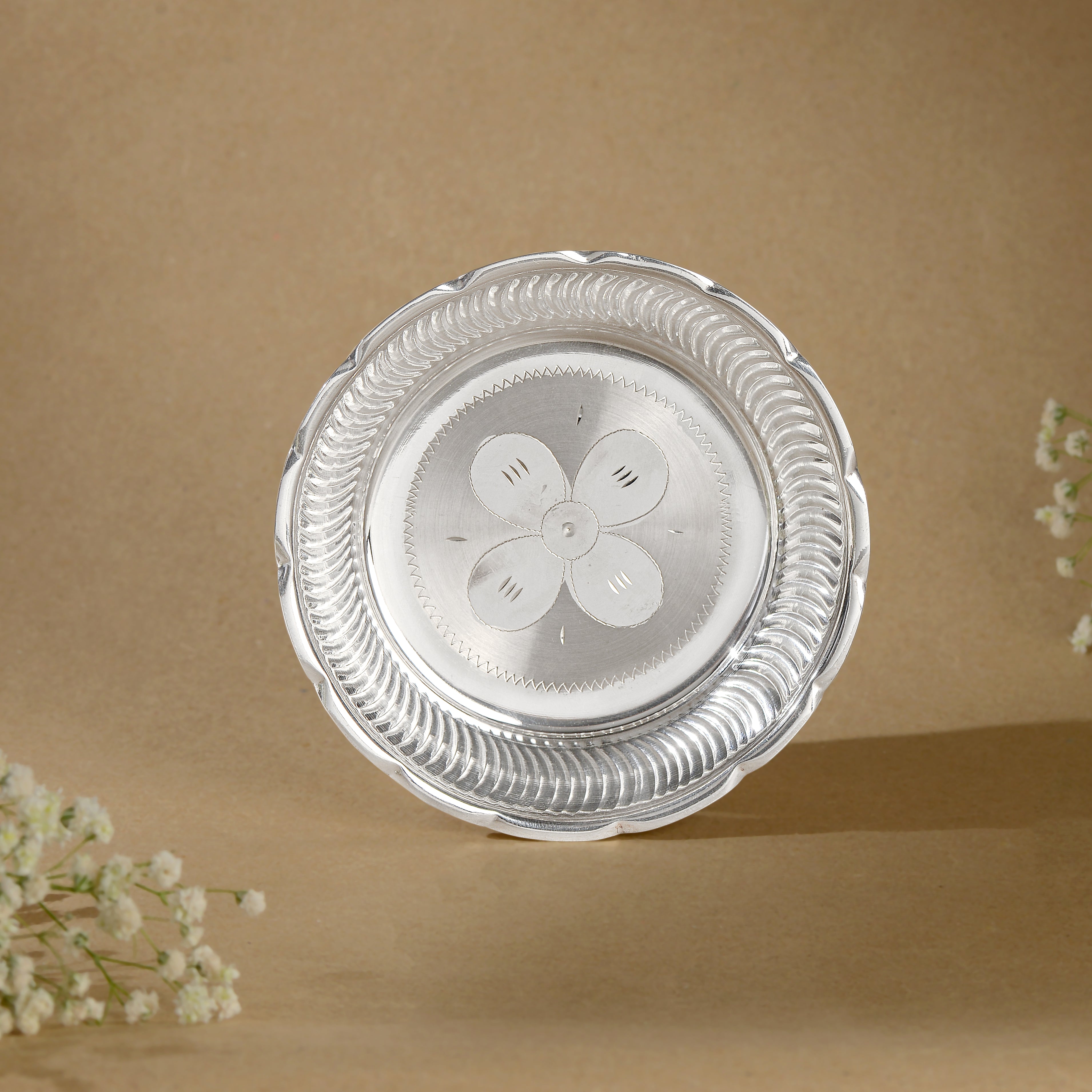 92.5 Pure Silver Pooja Plate  - Traditional Single Piece