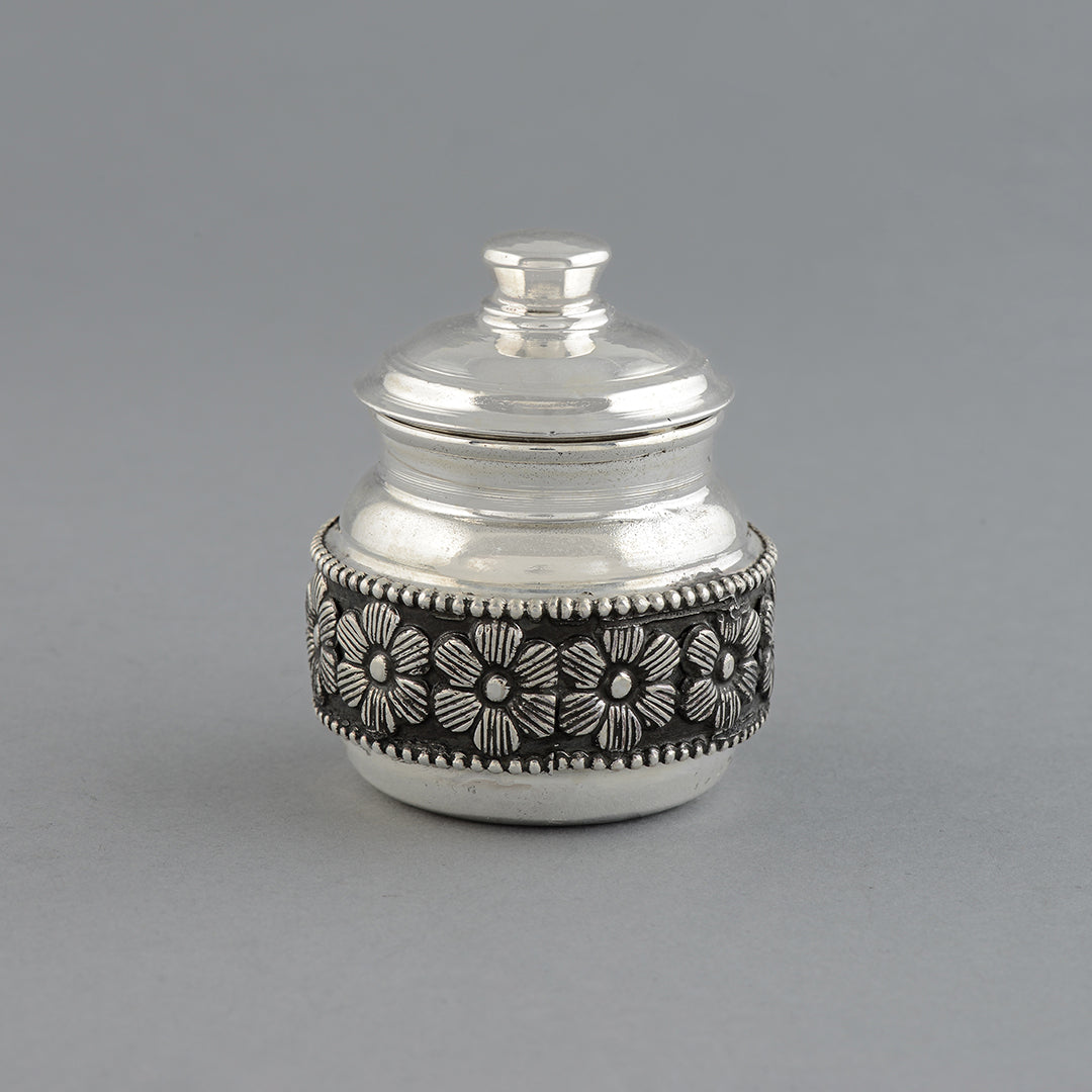 Silver Kumkum Barni in Antique Finish - Krishna Jewellers Pearls and Gems