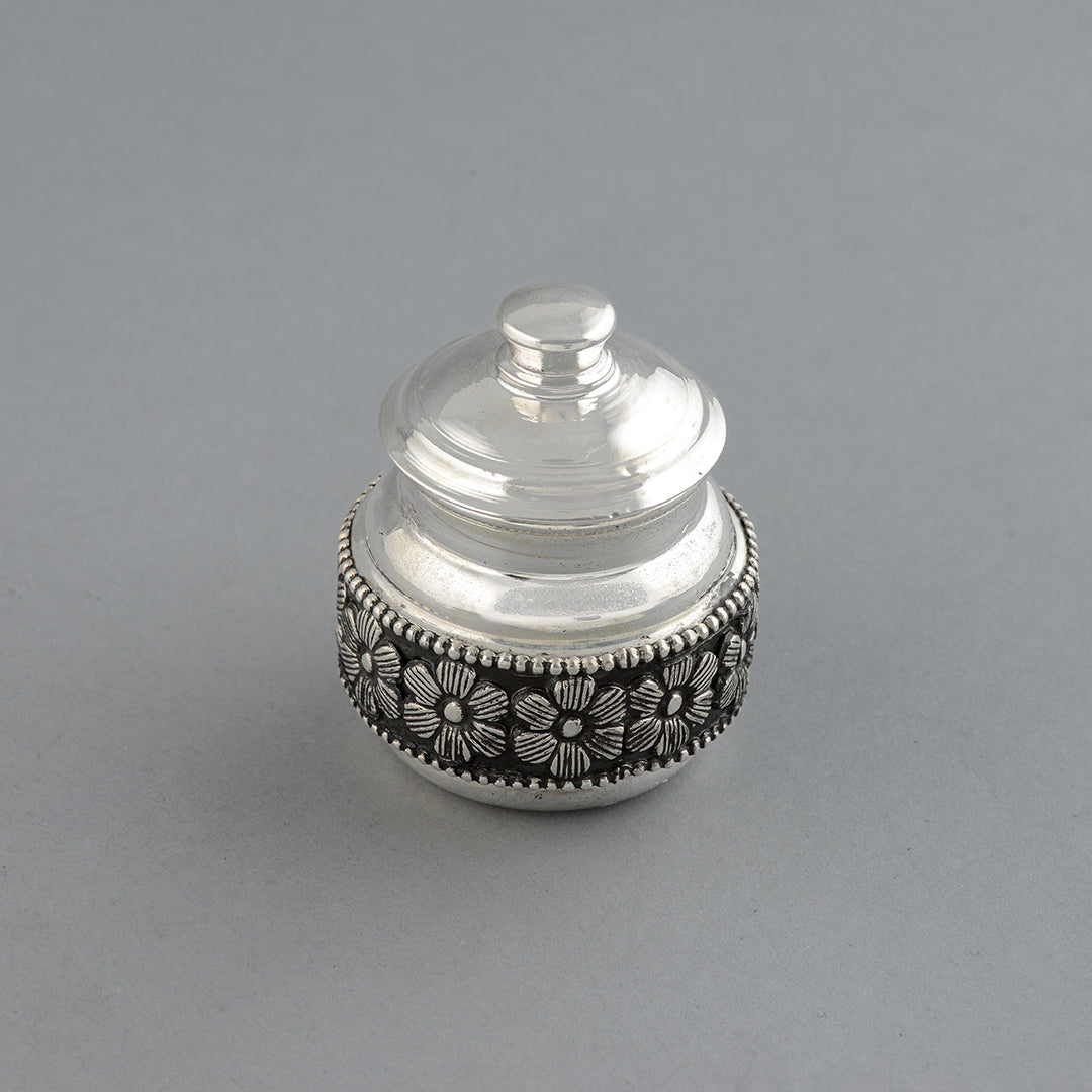 Silver Kumkum Barni in Antique Finish - Krishna Jewellers Pearls and Gems