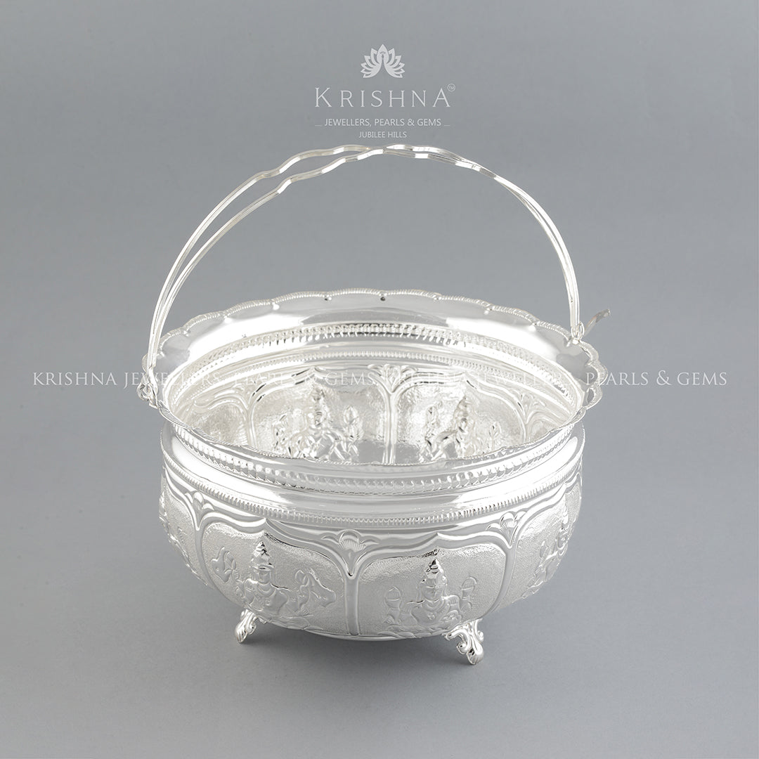 Silver Flower Bowl for Pooja - Krishna Jewellers Pearls and Gems