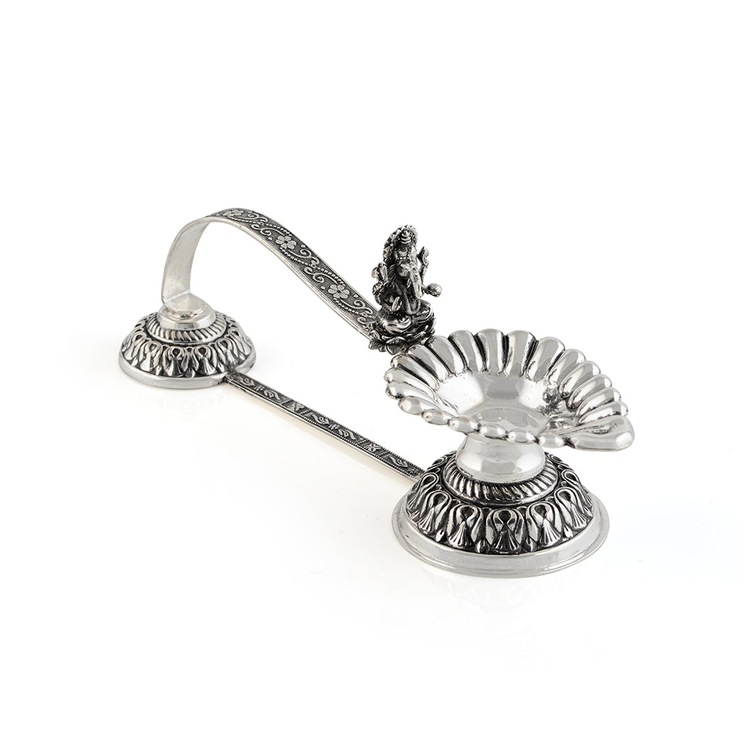 Divine Silver Aarti Diya With Ganesh Murti - Krishna Jewellers Pearls and Gems