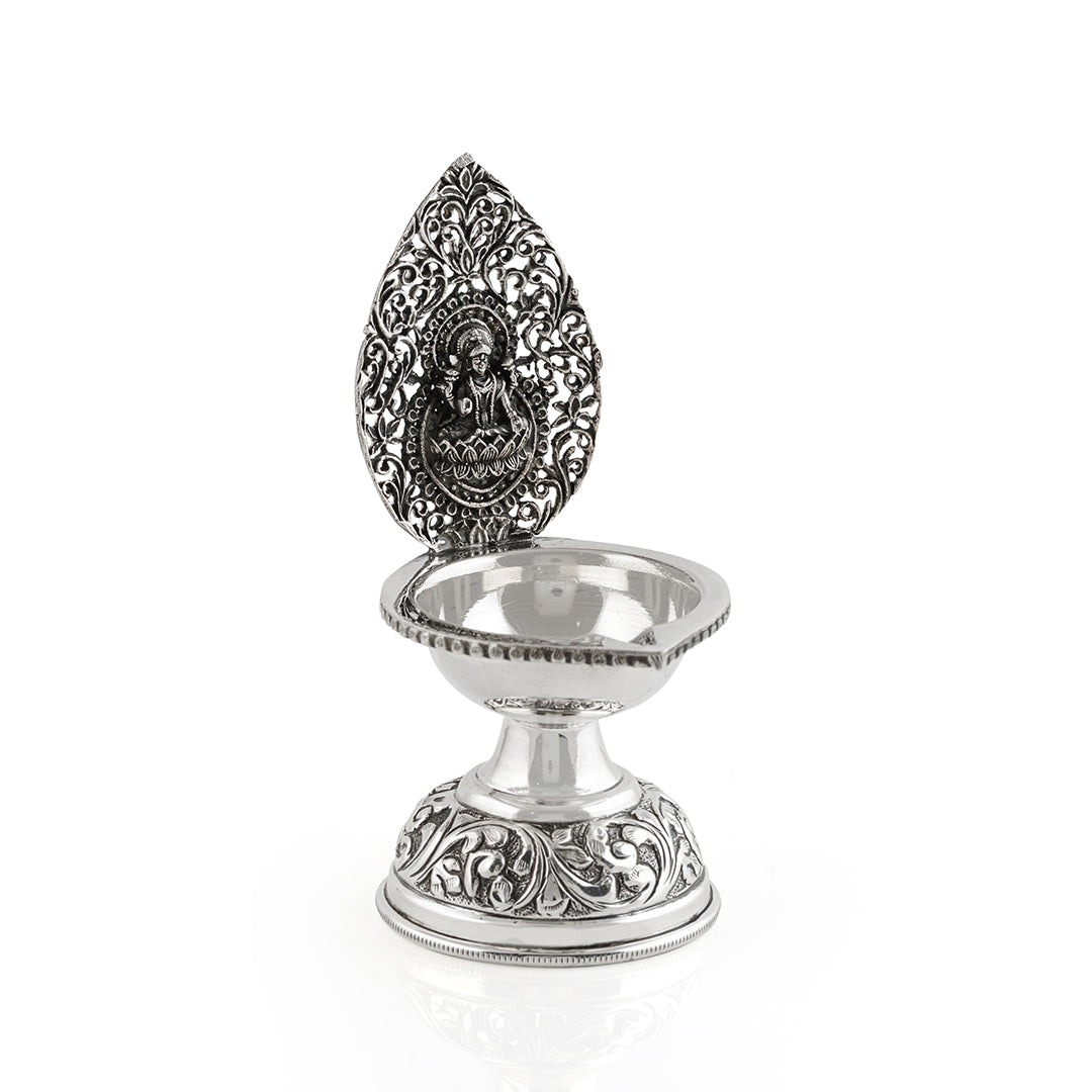 Silver Diya in Lakshmi Motif - Krishna Jewellers Pearls and Gems