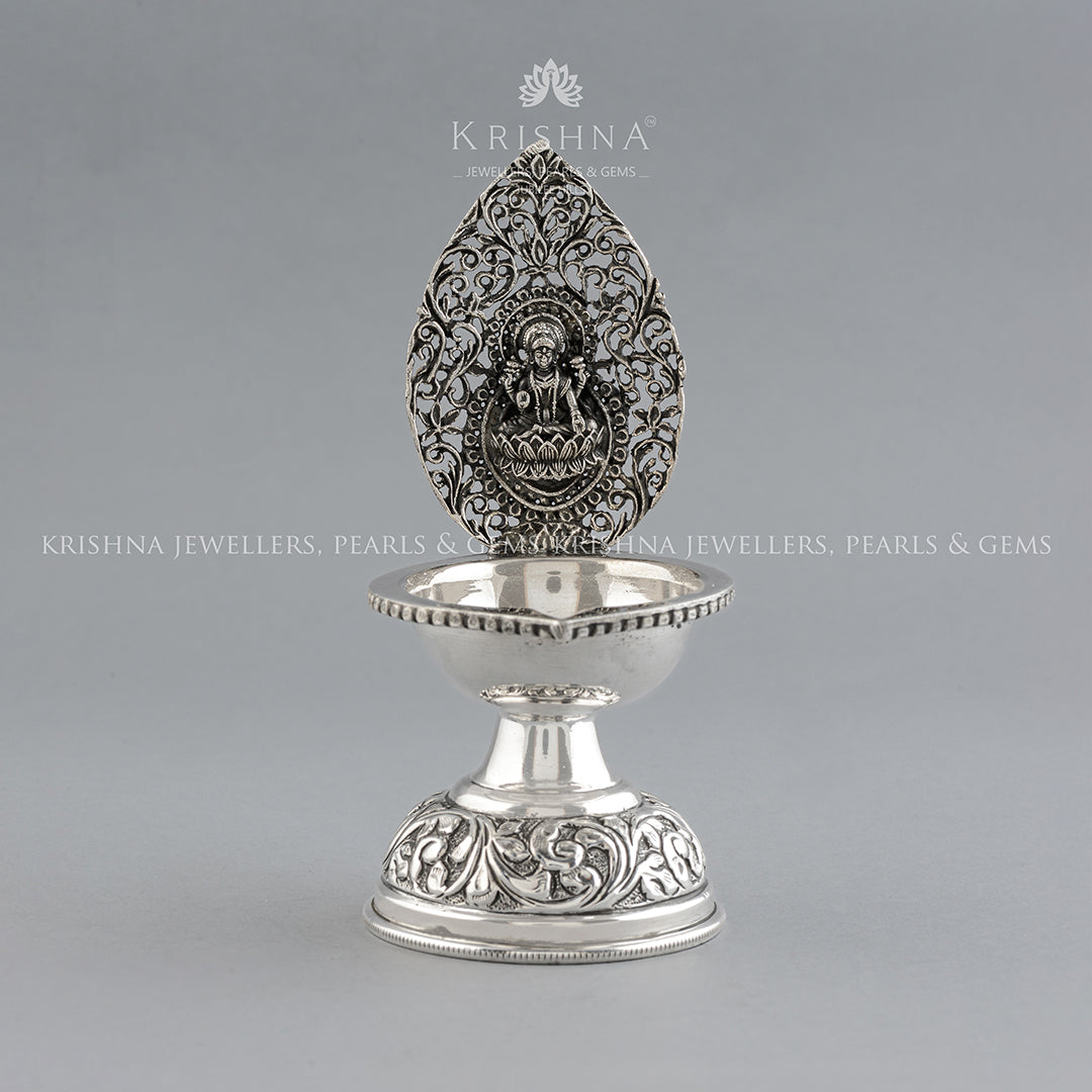 Silver Diya in Lakshmi Motif - Krishna Jewellers Pearls and Gems