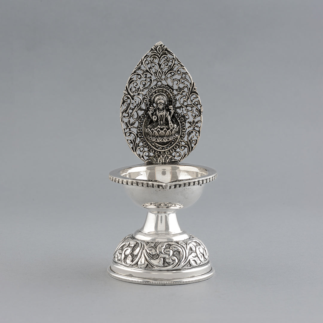 Silver Diya in Lakshmi Motif - Krishna Jewellers Pearls and Gems