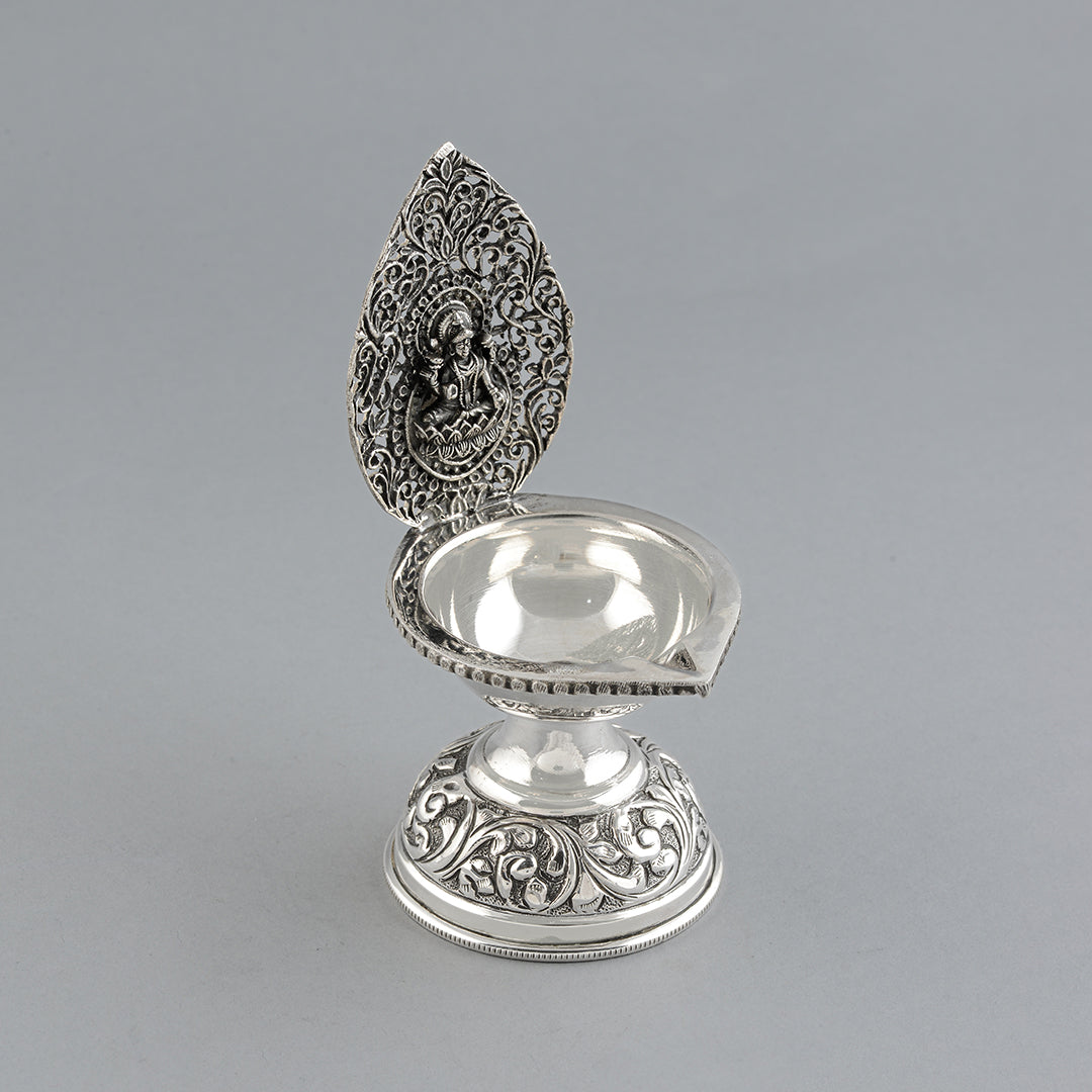 Silver Diya in Lakshmi Motif - Krishna Jewellers Pearls and Gems