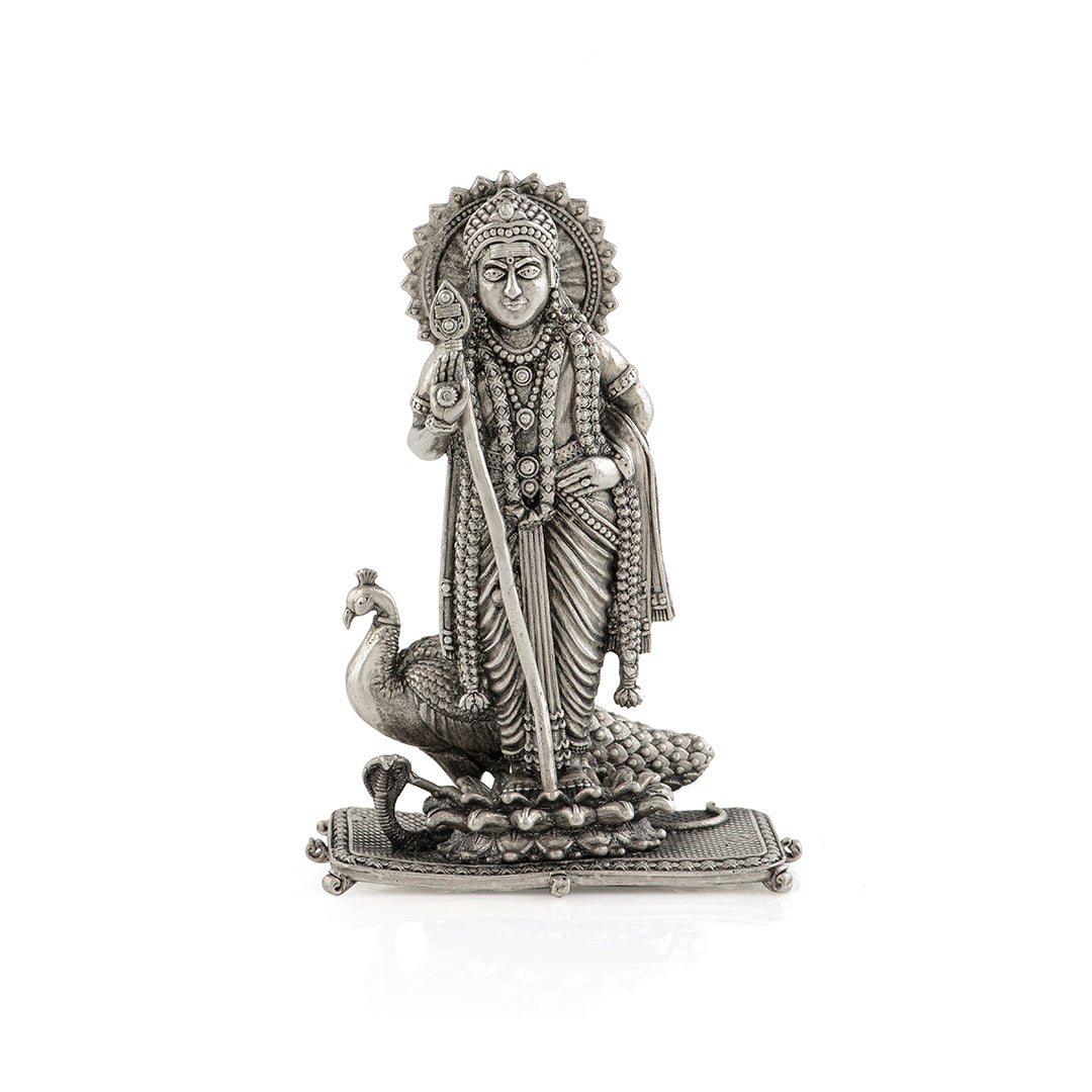 Lord Murugan in Silver with Peacock and Snake - Krishna Jewellers Pearls and Gems
