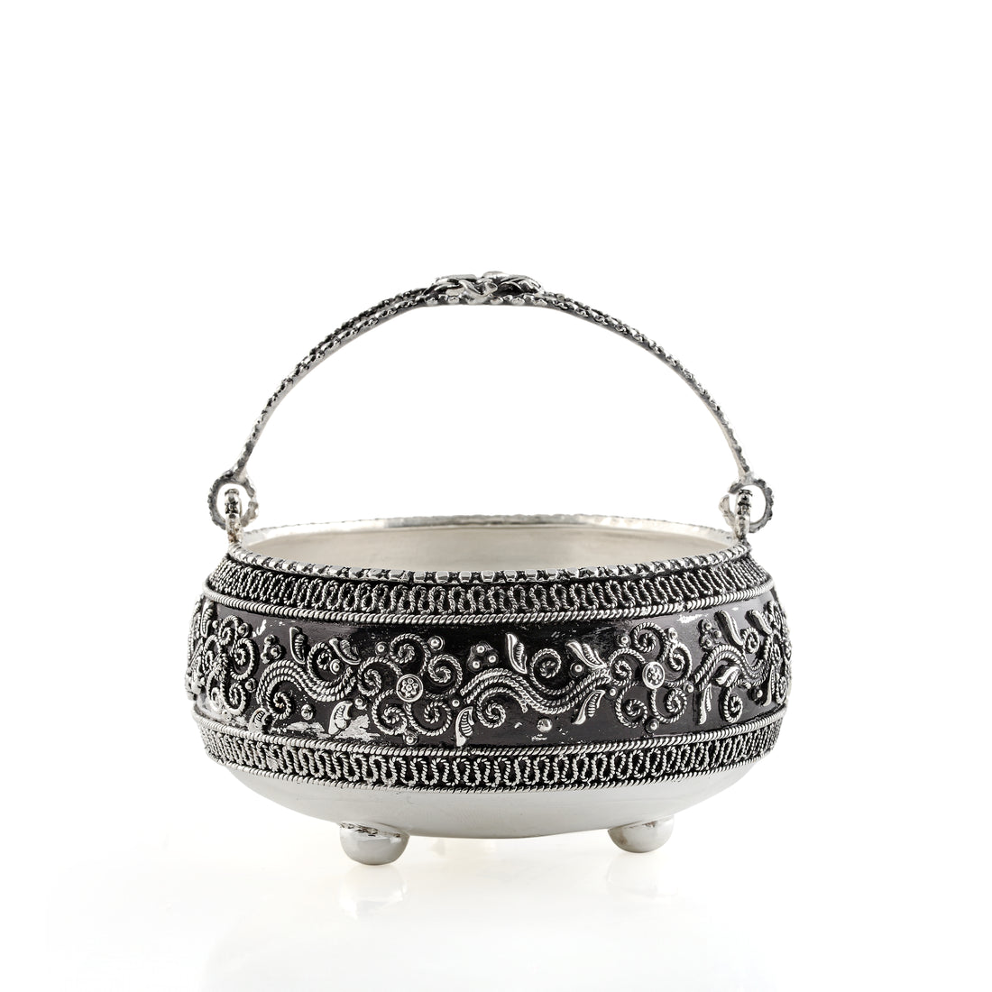 Antique Silver Flower Bowl in Dark Theme - Krishna Jewellers Pearls and Gems