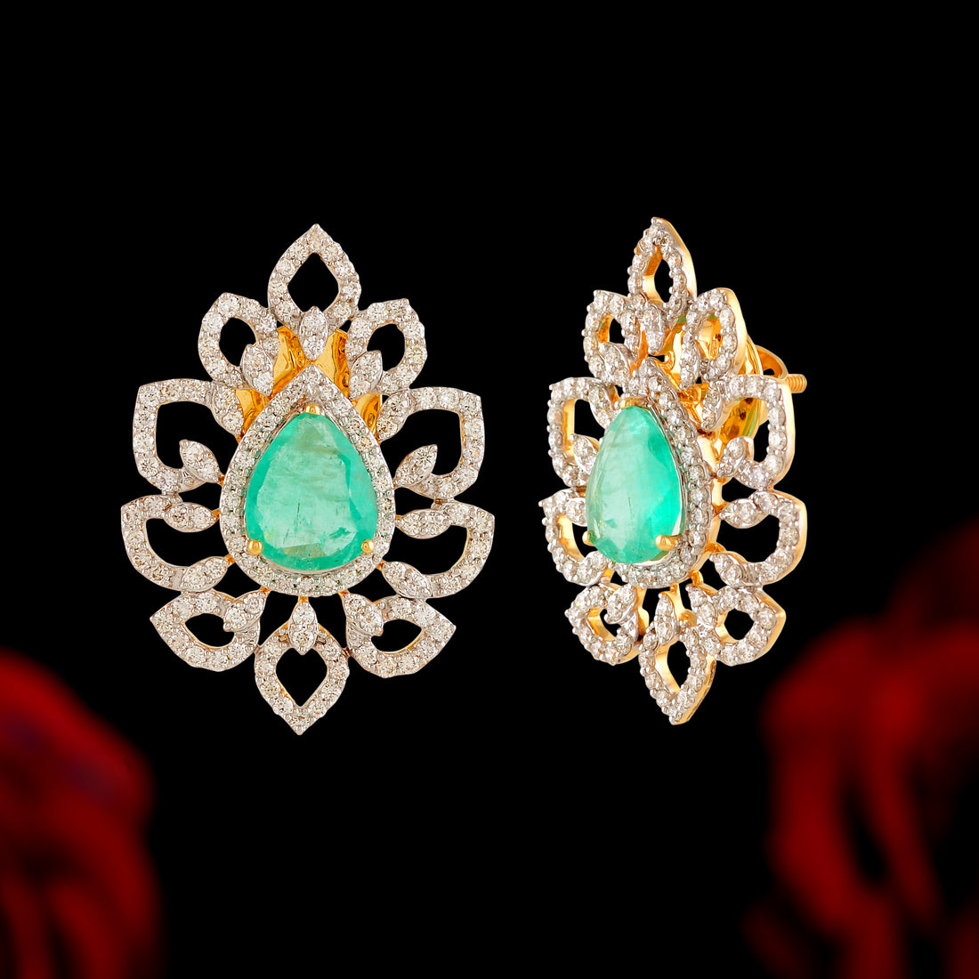Flower-Inspired Emerald Stud Earrings