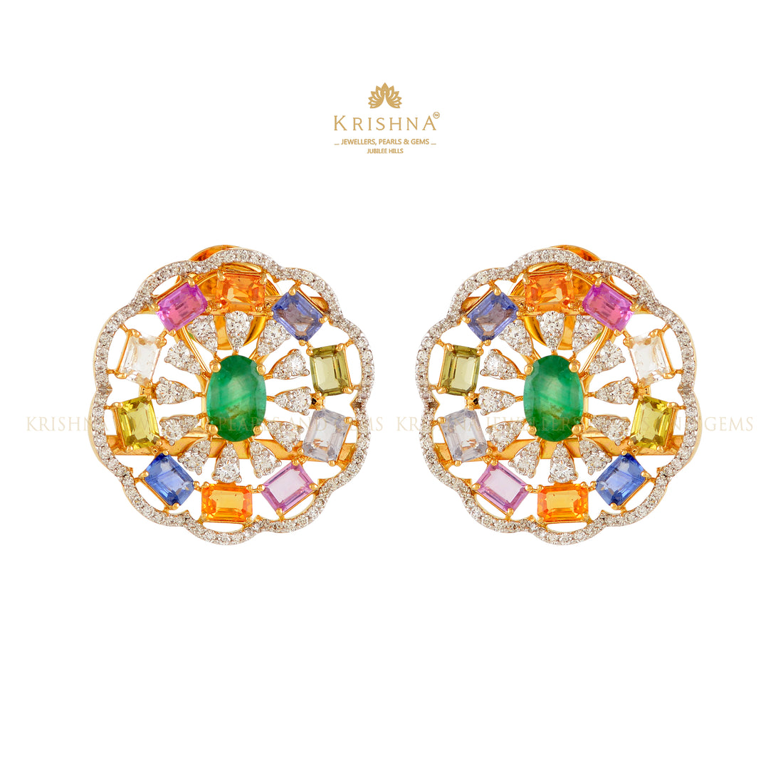 Unique Multicolor Tourmaline and Emerald Stud Earrings