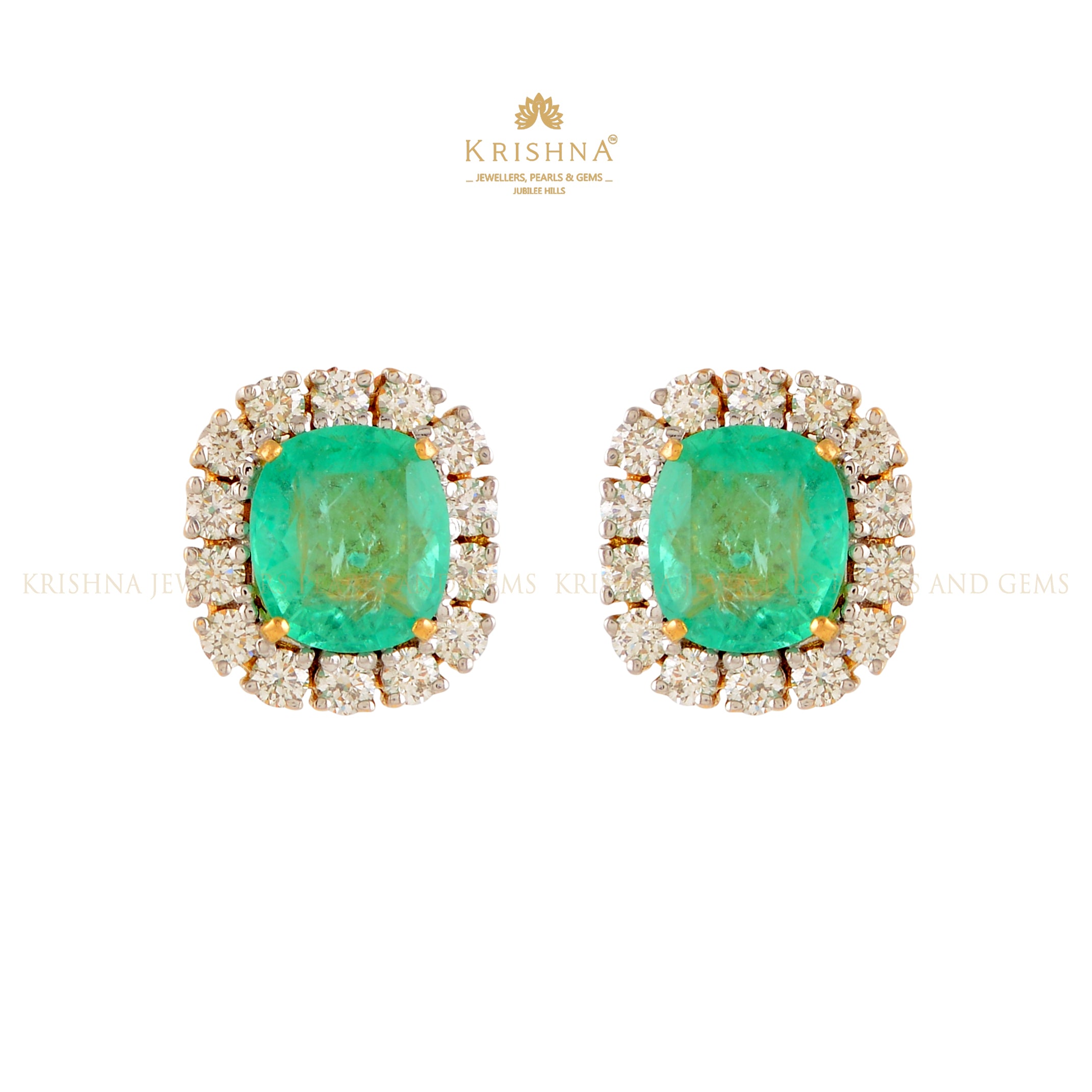 Unique Geometric Emerald Studs