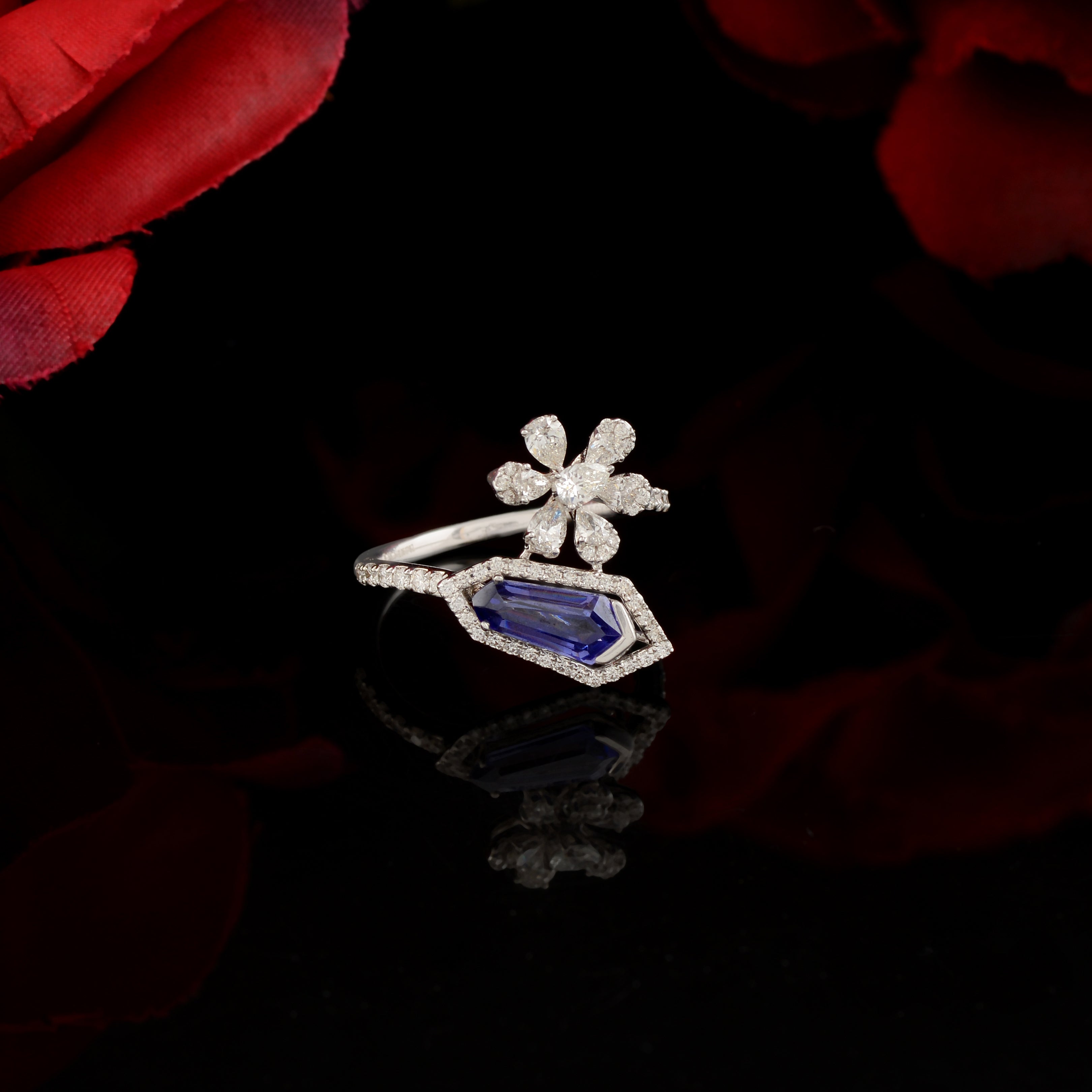 Unique Blue Stone Bypass Ring