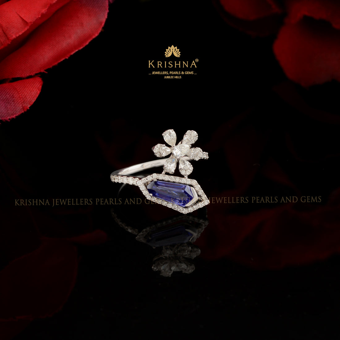 Unique Blue Stone Bypass Ring