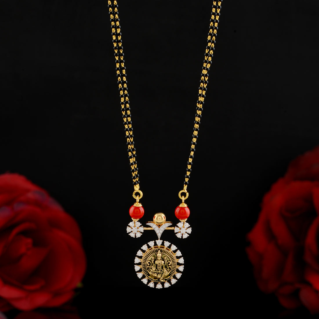 Double Hook Pendant with Black Beads Chain