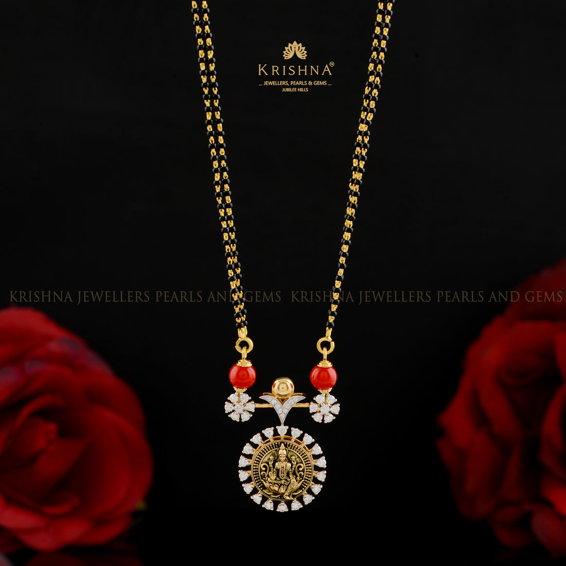 Double Hook Pendant with Black Beads Chain