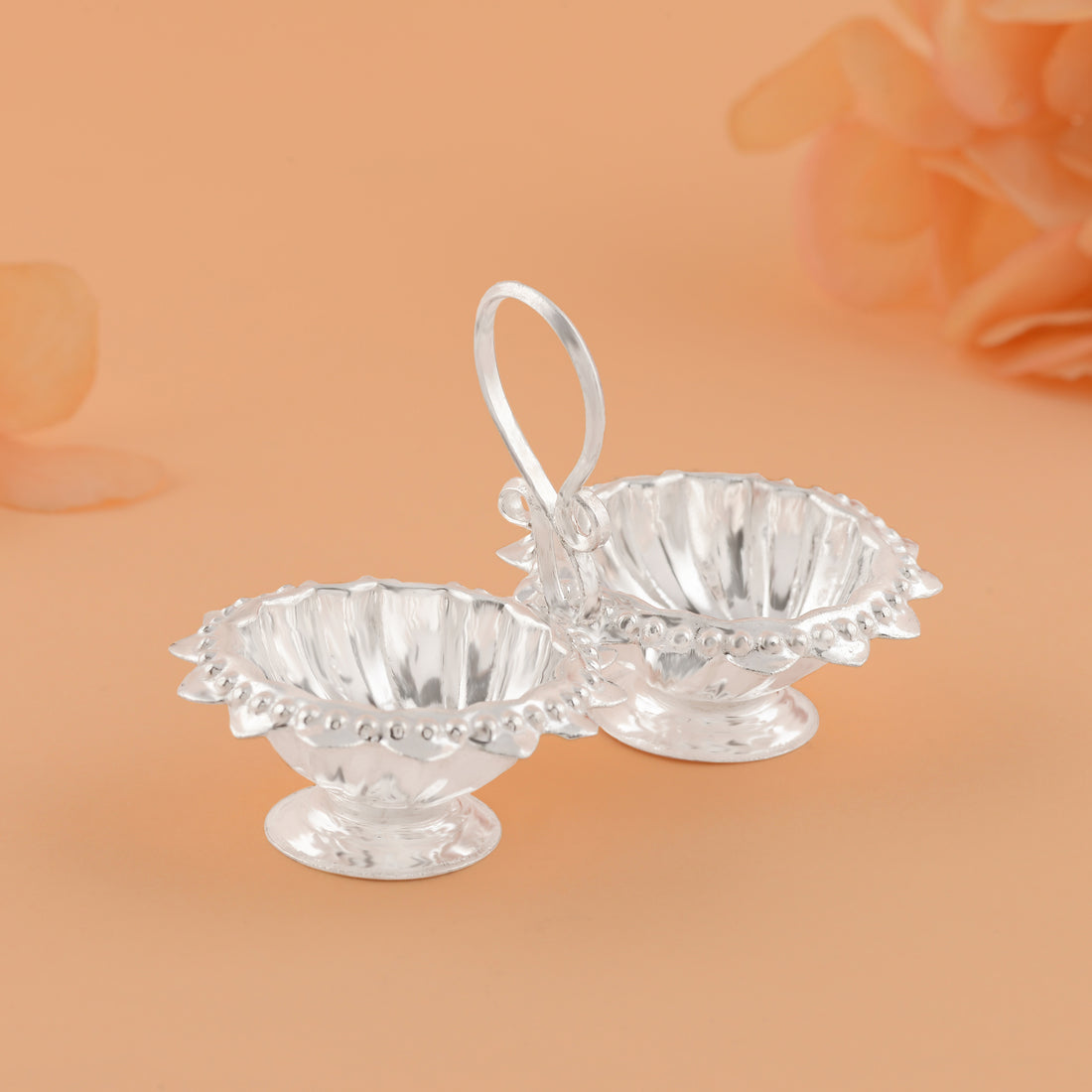 Silver Kumkum and Haldi Bowls with Holder 92.5 Pure Silver