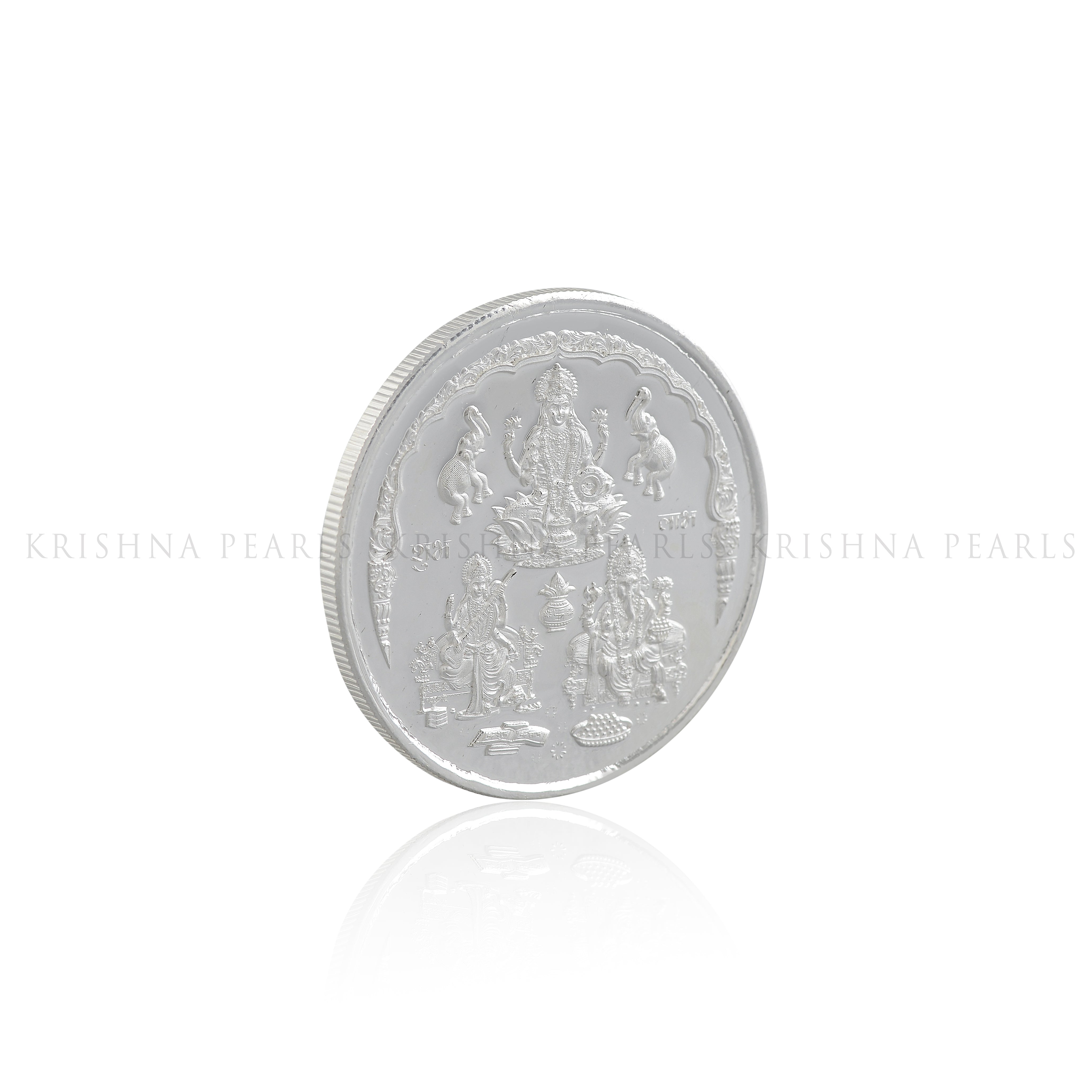 10 Gram Silver Laxmi Devi and Ganesh Motif Coin - Krishna Jewellers Pearls and Gems