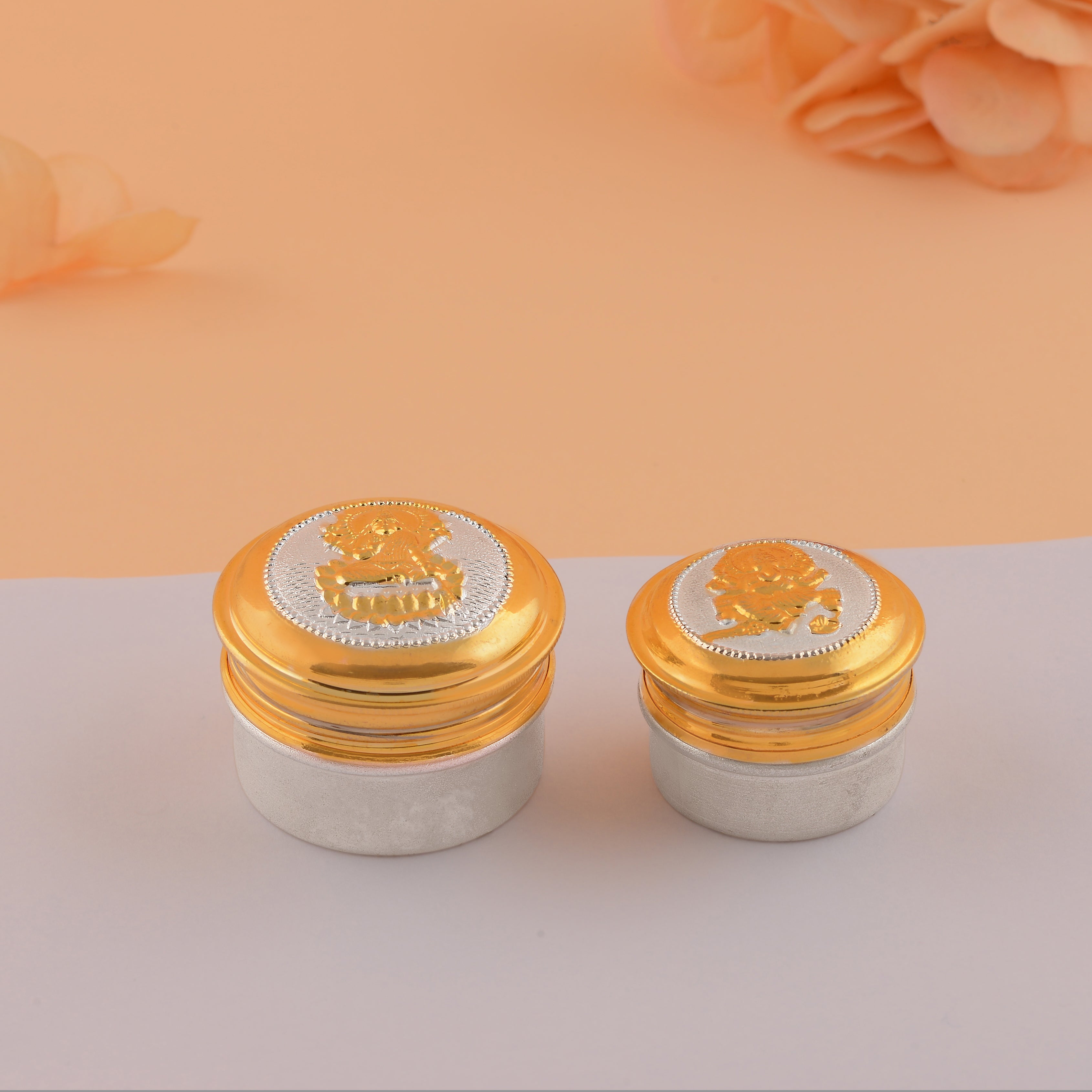 Silver Kumkum Bowl with Ganesh and Laxmi Devi Design