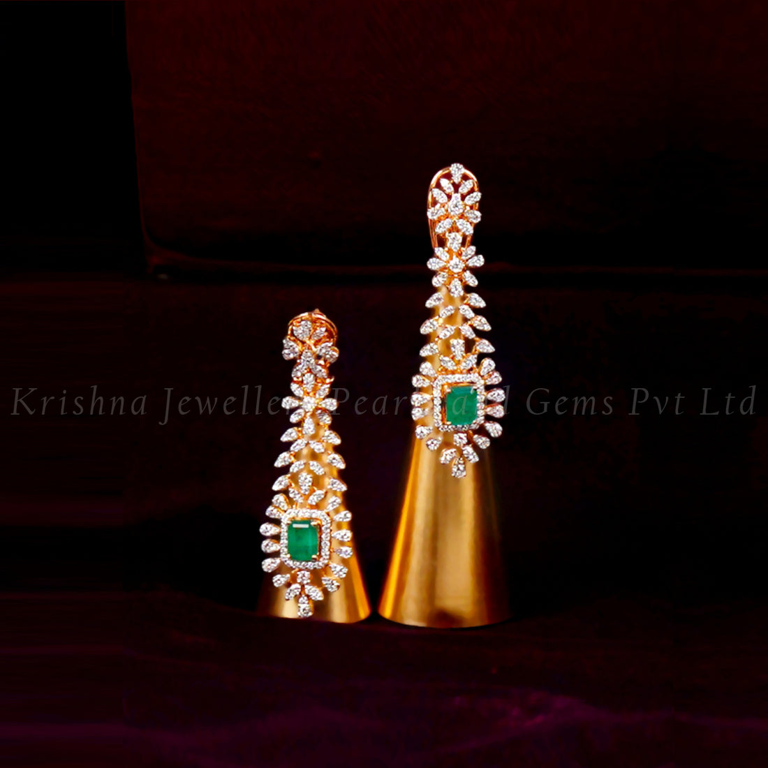 Diamond Earrings with Leaf Design