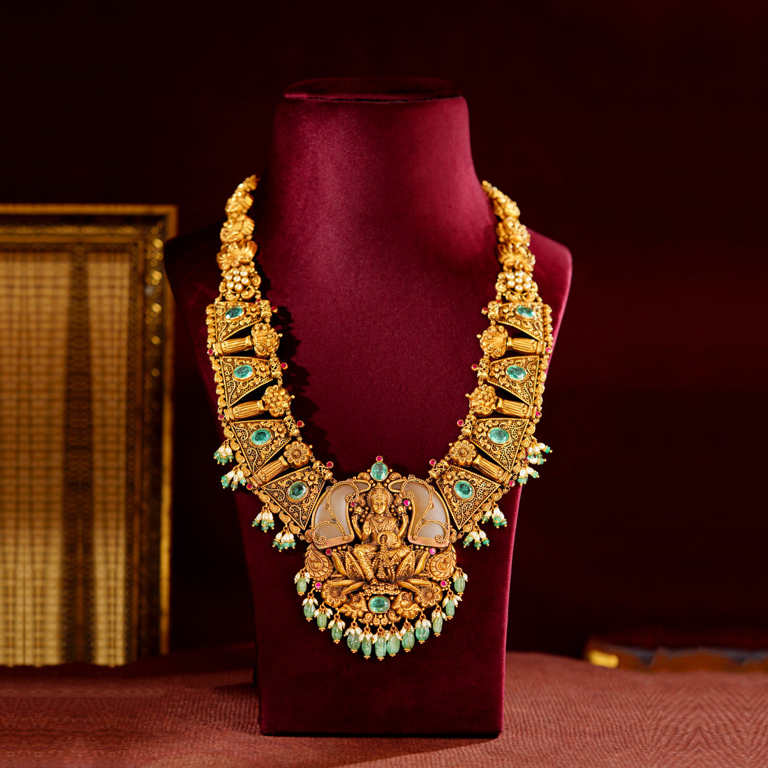 22K Nakshi Lakshmi Bridal Haram Necklace Ruby