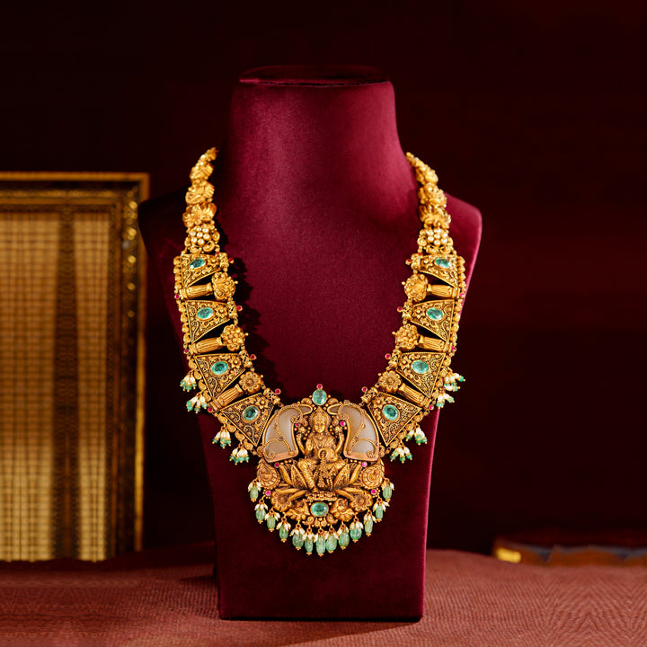 22K Nakshi Lakshmi Bridal Haram Necklace Ruby