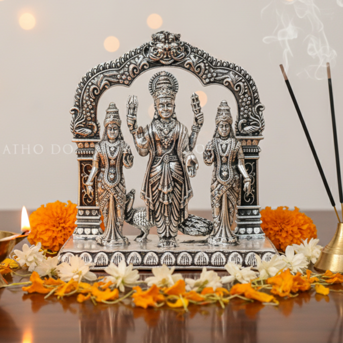 Silver Idol of Lord Murugan with His Consorts