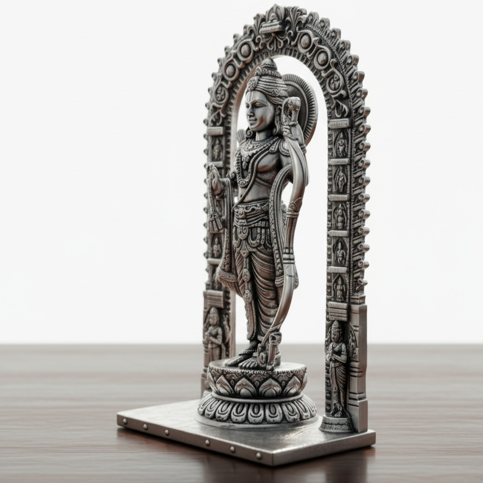 Silver Ram Lalla Idol - Standing Posture with Archway