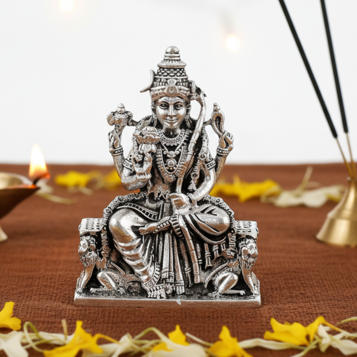 Goddess Lalitha Devi Idol In Silver With Antique Finish